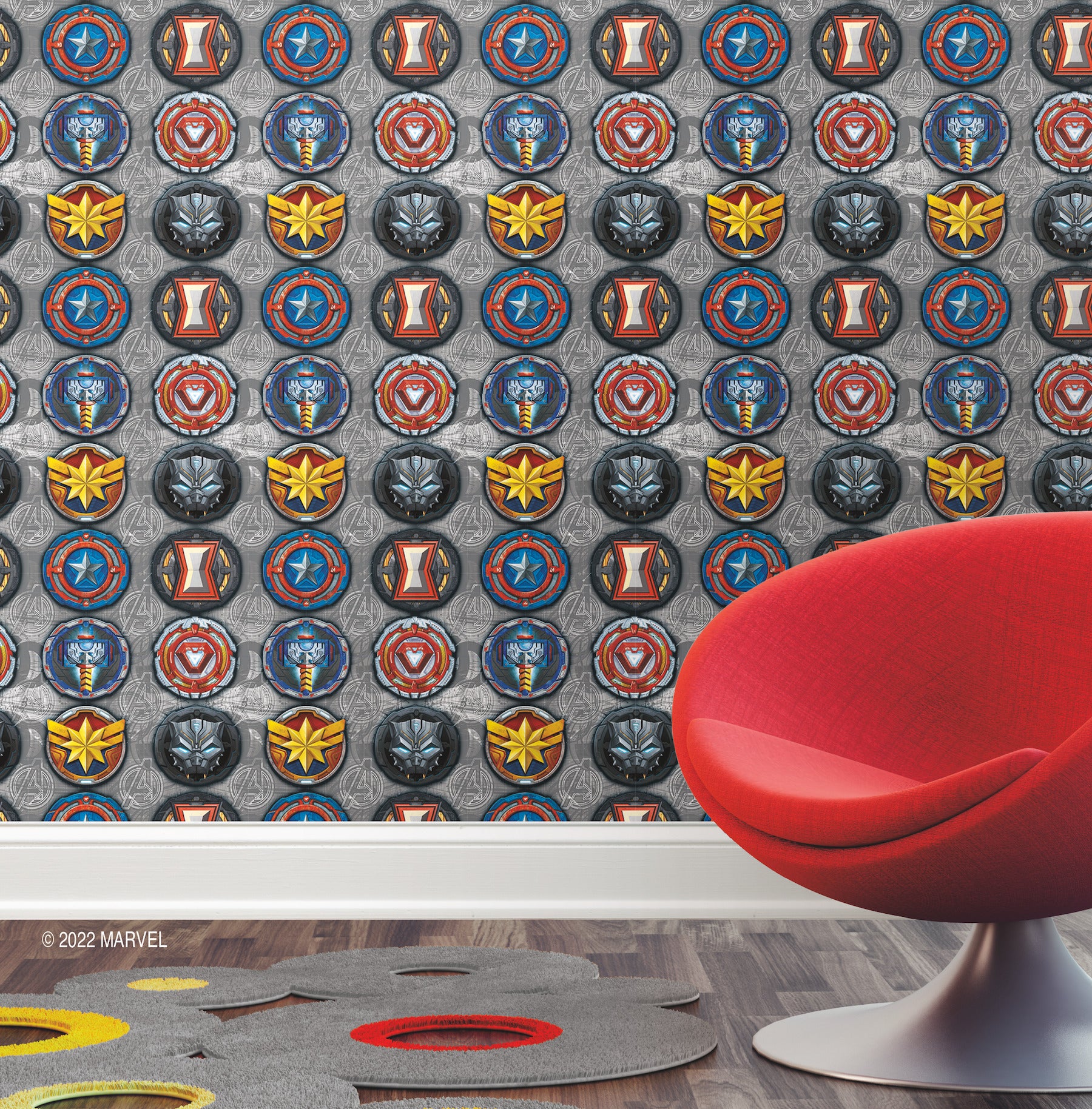 Avengers Emblems Peel and Stick Wallpaper in a room setting