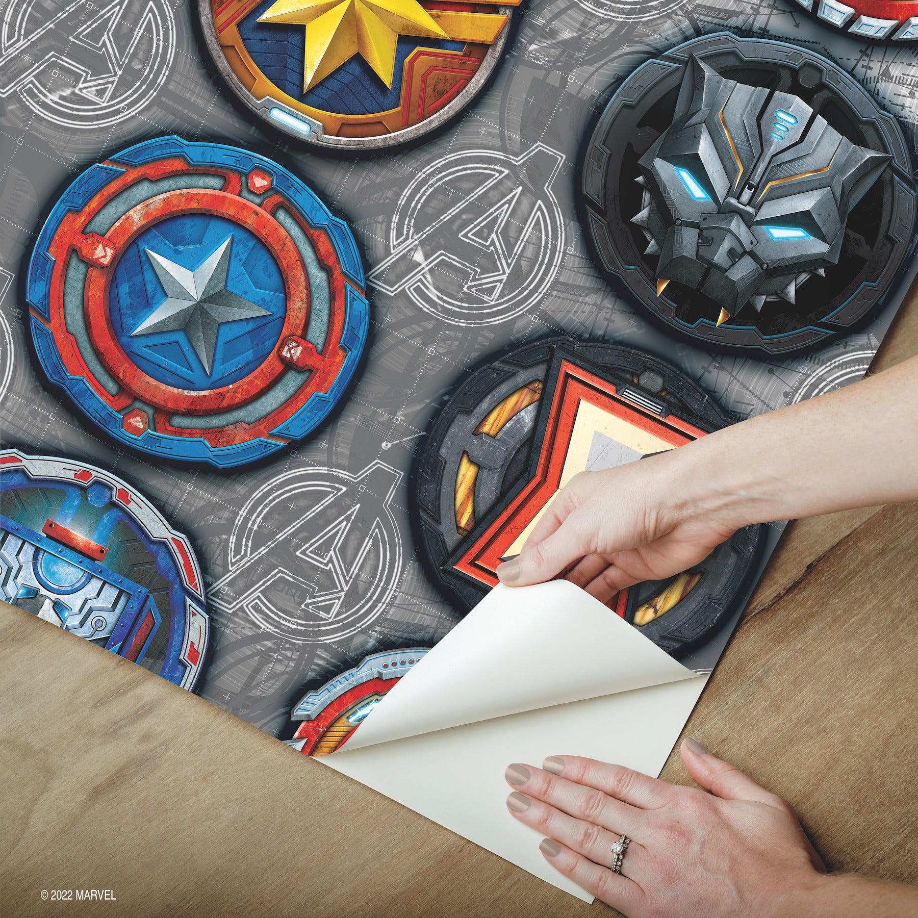 Avengers Emblems Peel and Stick Wallpaper - how to peel