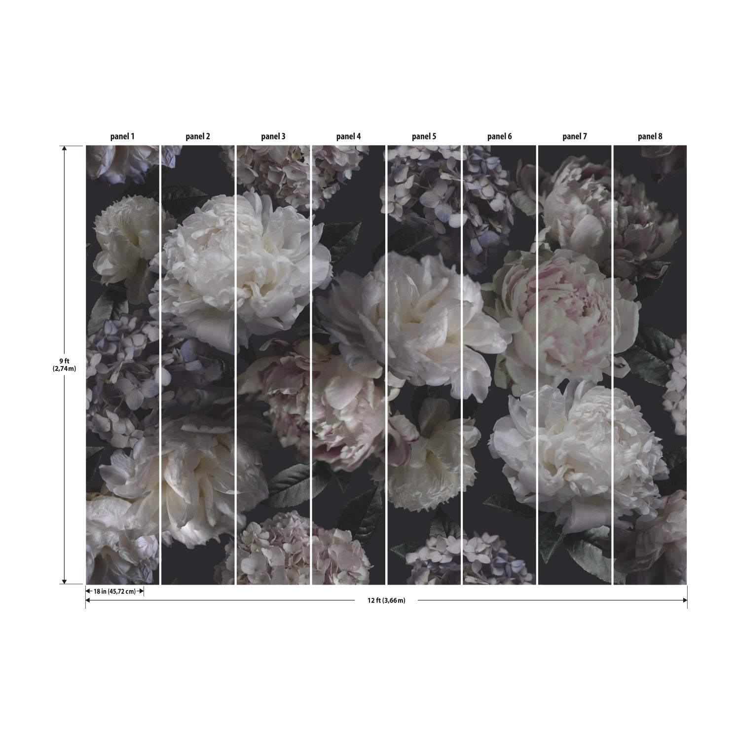 Moonlit Garden P&S Wall Murals - dimensions