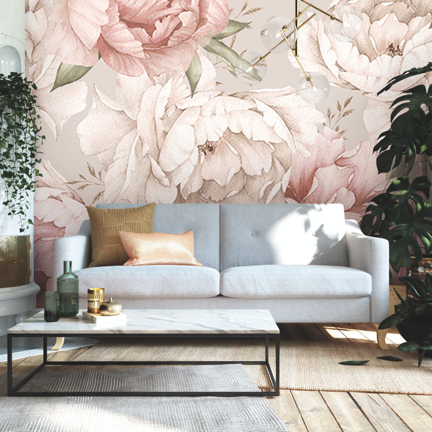 Watercolor Floral P&S Wall Murals in a room setting