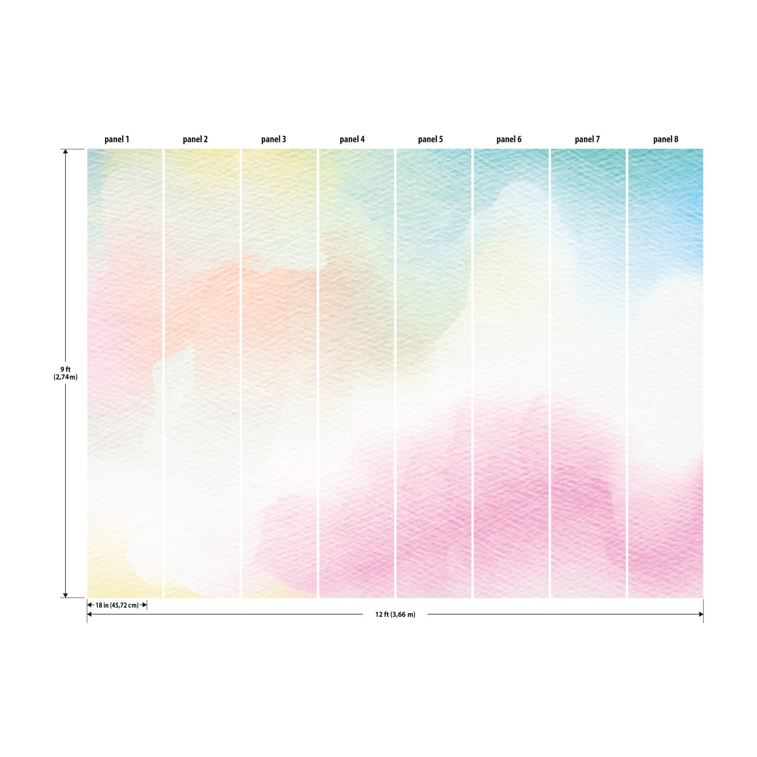 Watercolor P&S Wall Murals - dimensions