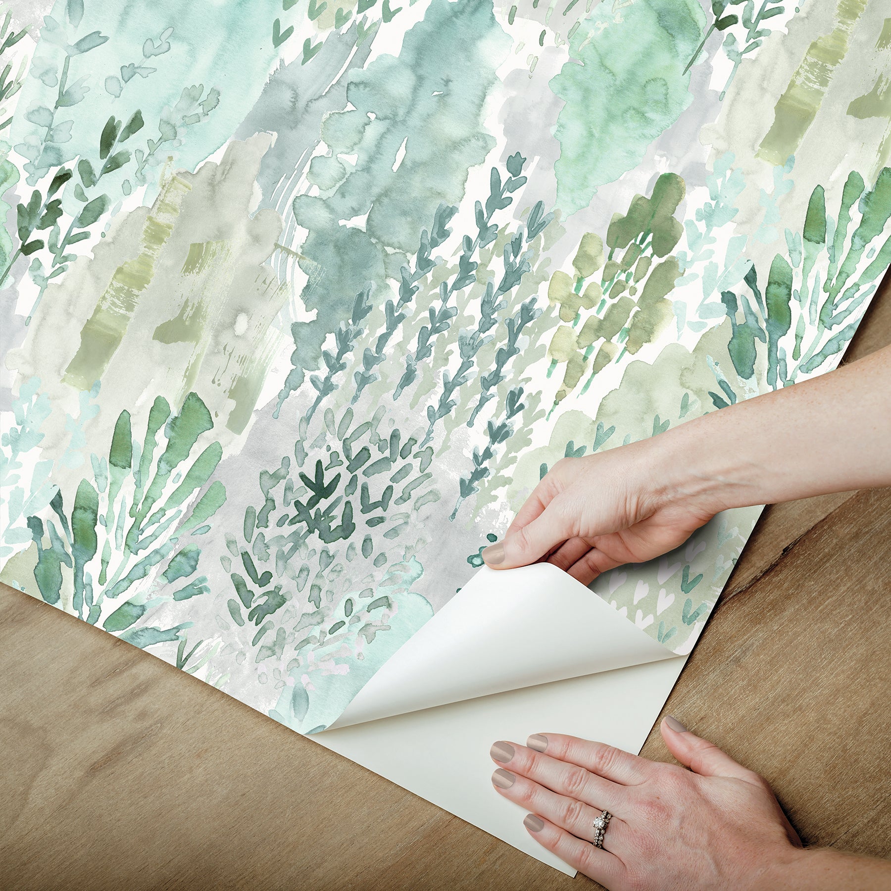 Watercolor Tree Mosaic P&S Wallpaper peel step