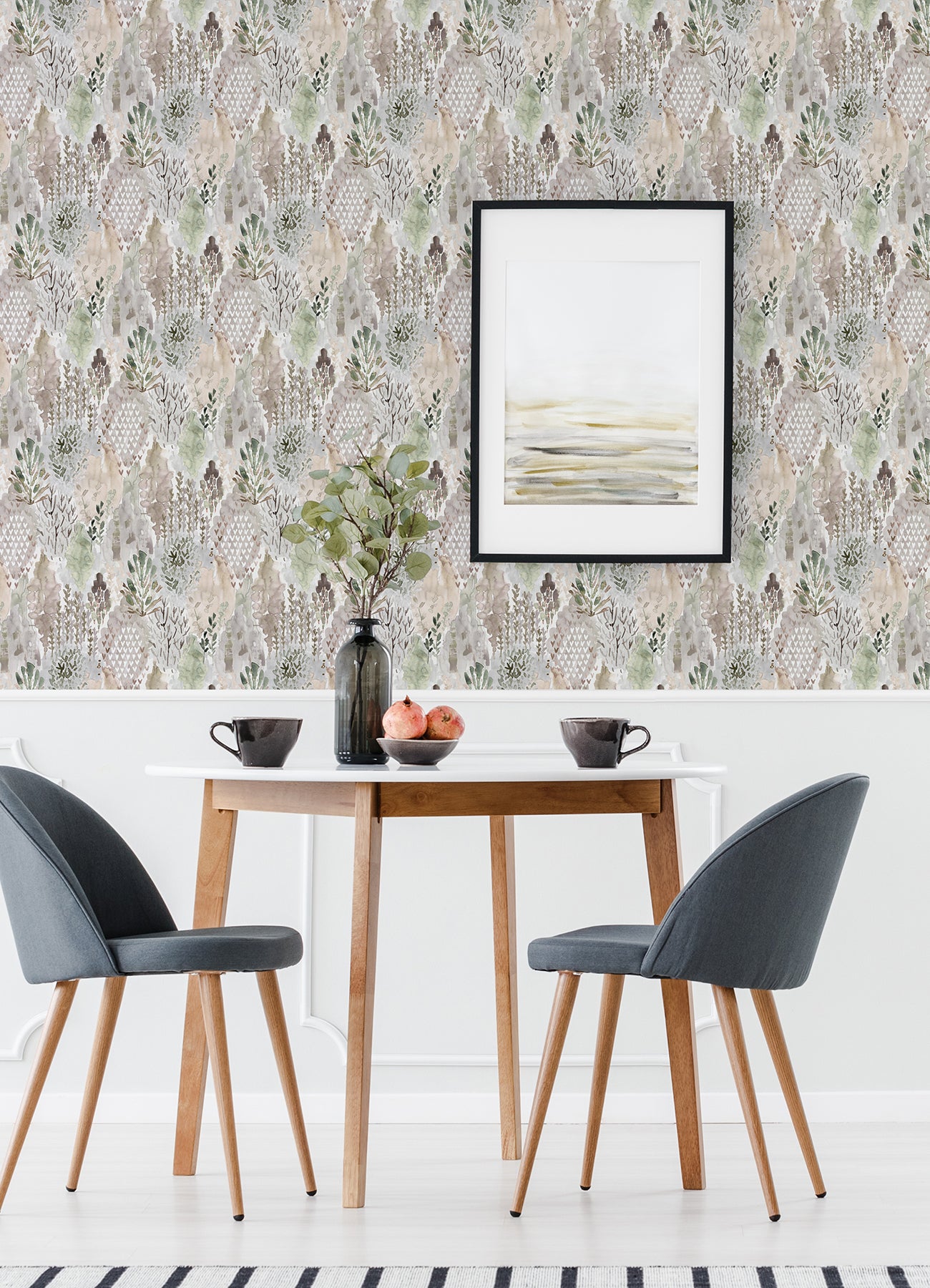 Watercolor Tree Mosaic P&S Wallpaper in a room setting