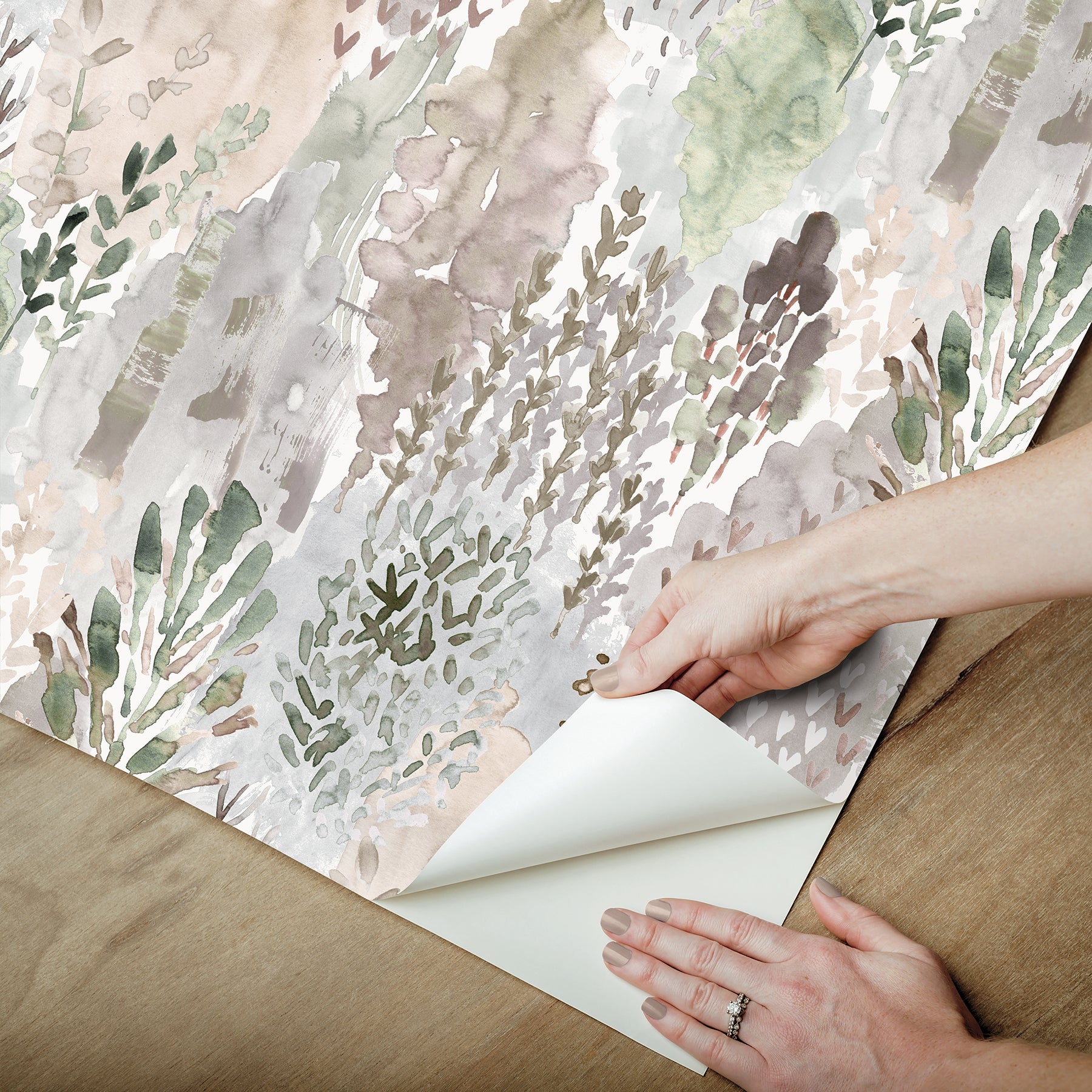 Watercolor Tree Mosaic P&S Wallpaper peel step