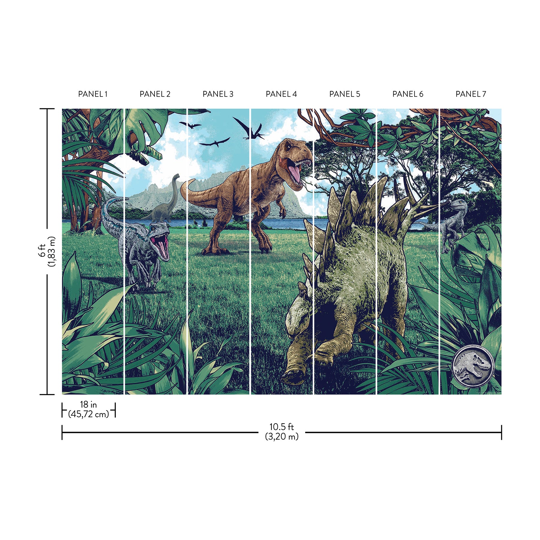 Jurassic Park P&S Wall Murals - dimensions
