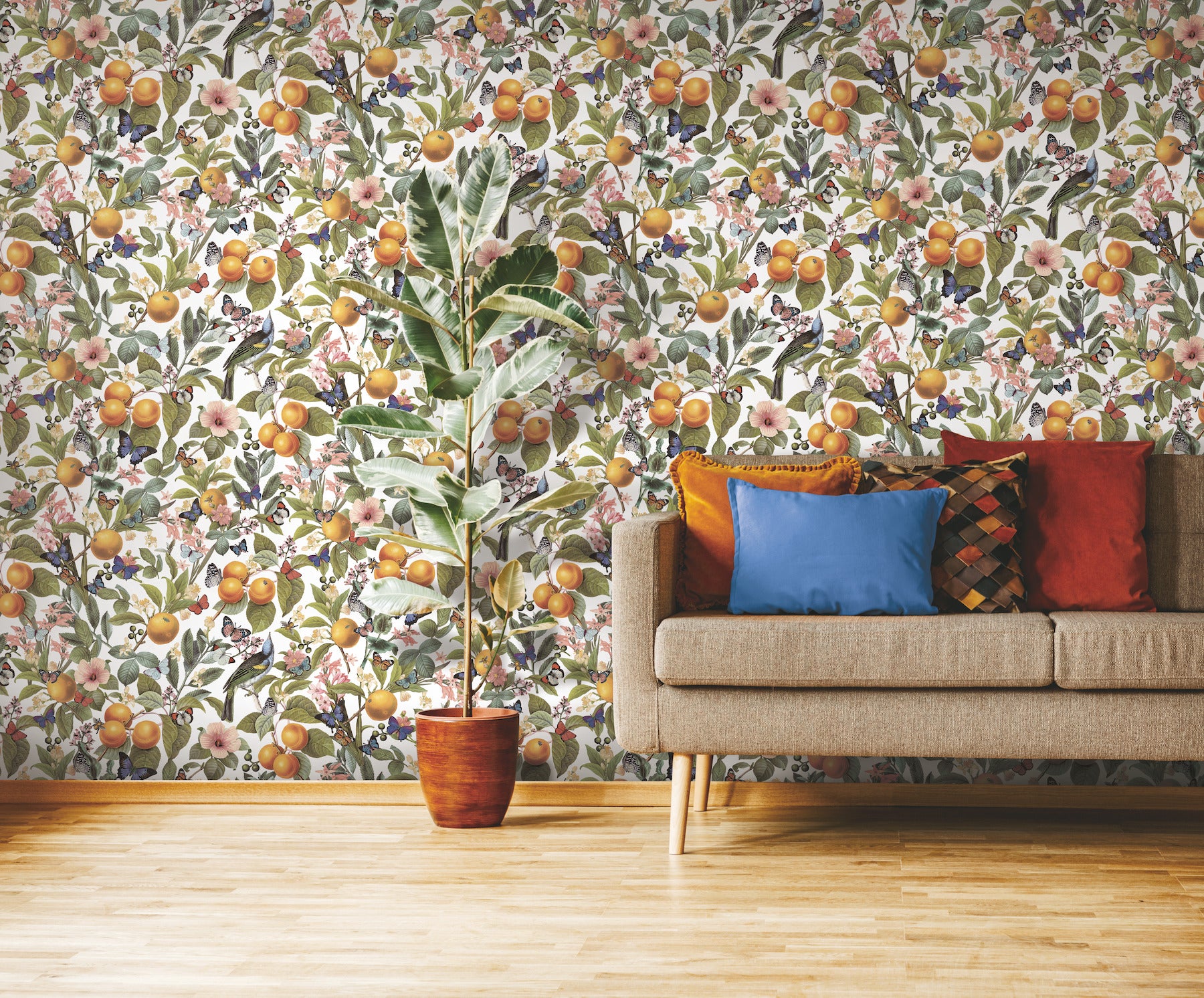 Citrus Peel and Stick Wallpaper in a room setting