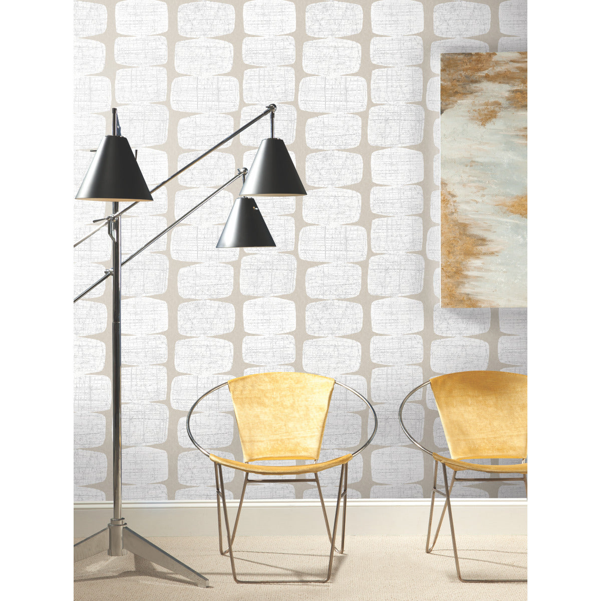 Mid-Century Beads P&S Wallpaper in a room setting