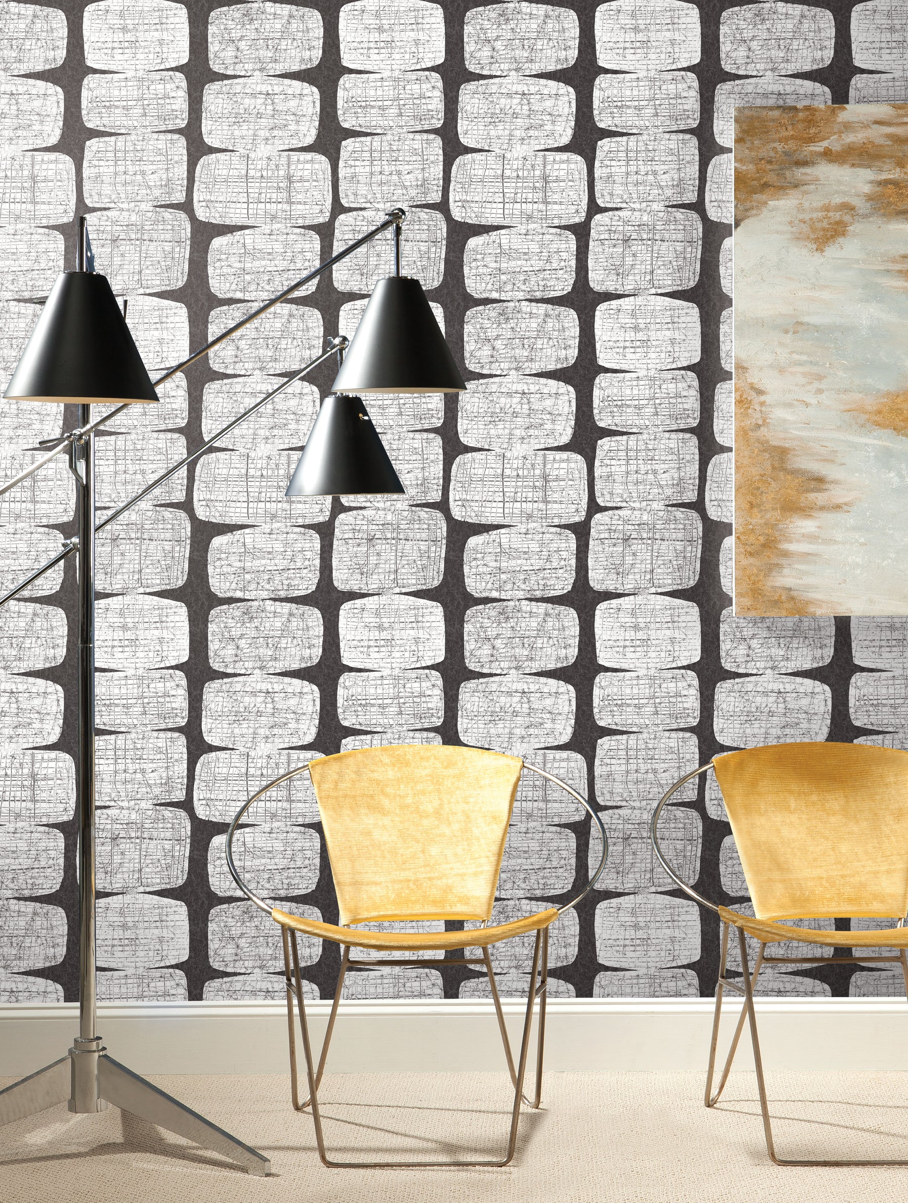 Mid-Century Beads P&S Wallpaper in a room setting