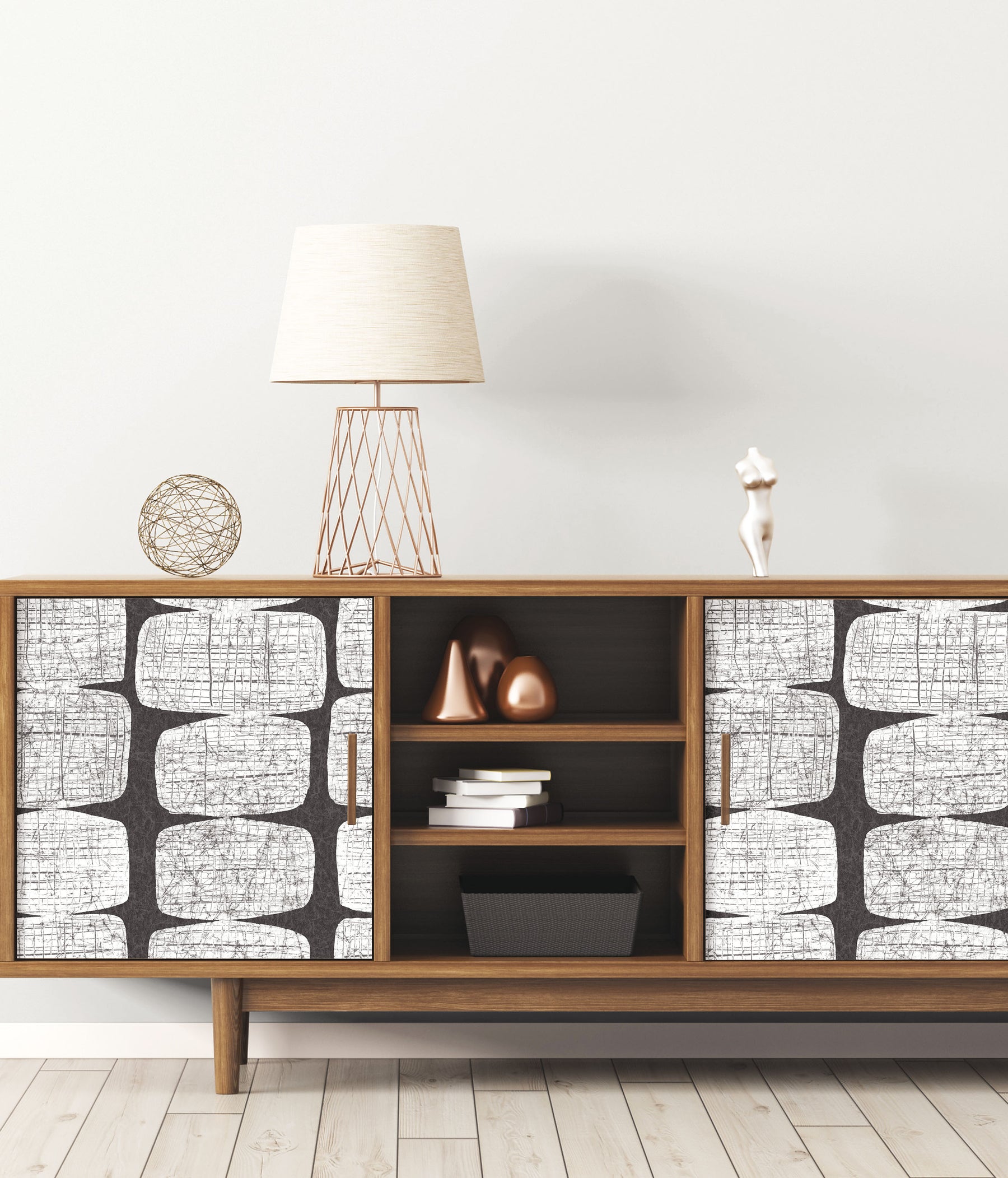 Mid-Century Beads P&S Wallpaper in a room setting