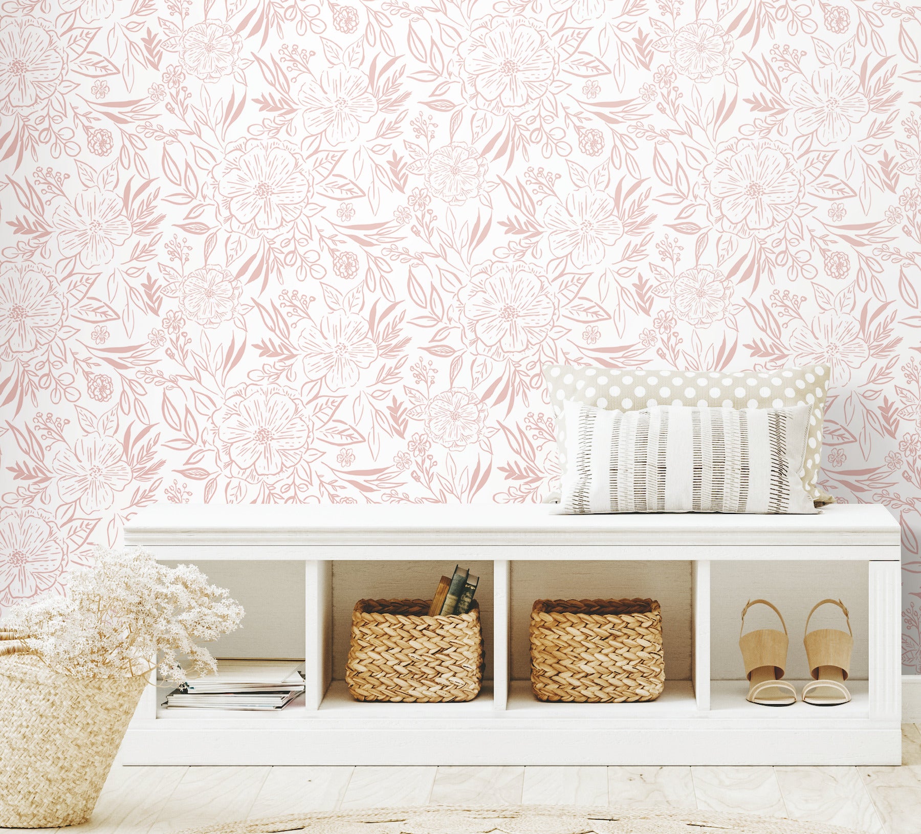 Beth Schneider Floral Sketch Peel and Stick Wallpaper in a room setting