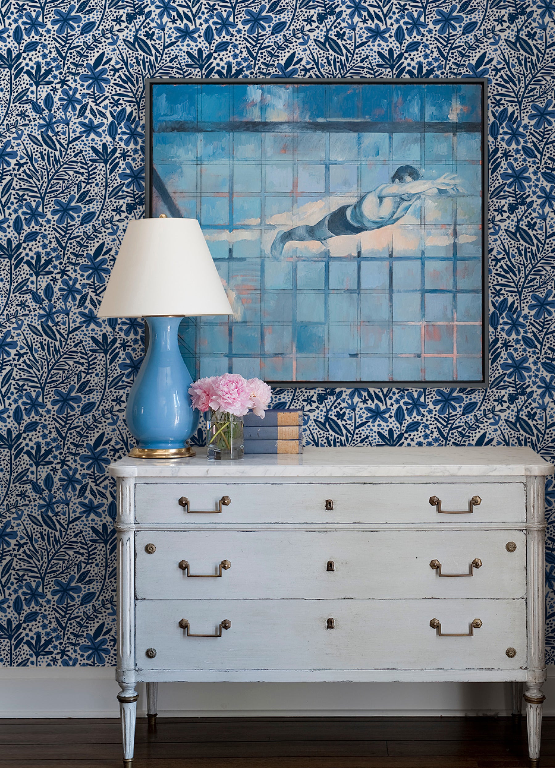 Cat Coquillette Porcelain Garden Peel and Stick Wallpaper in a room setting