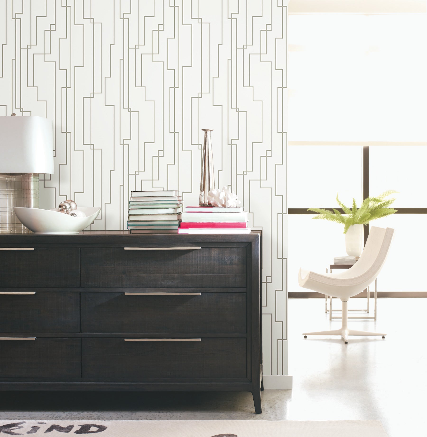 Geometric Circuits Peel & Stick Wallpaper in a room setting