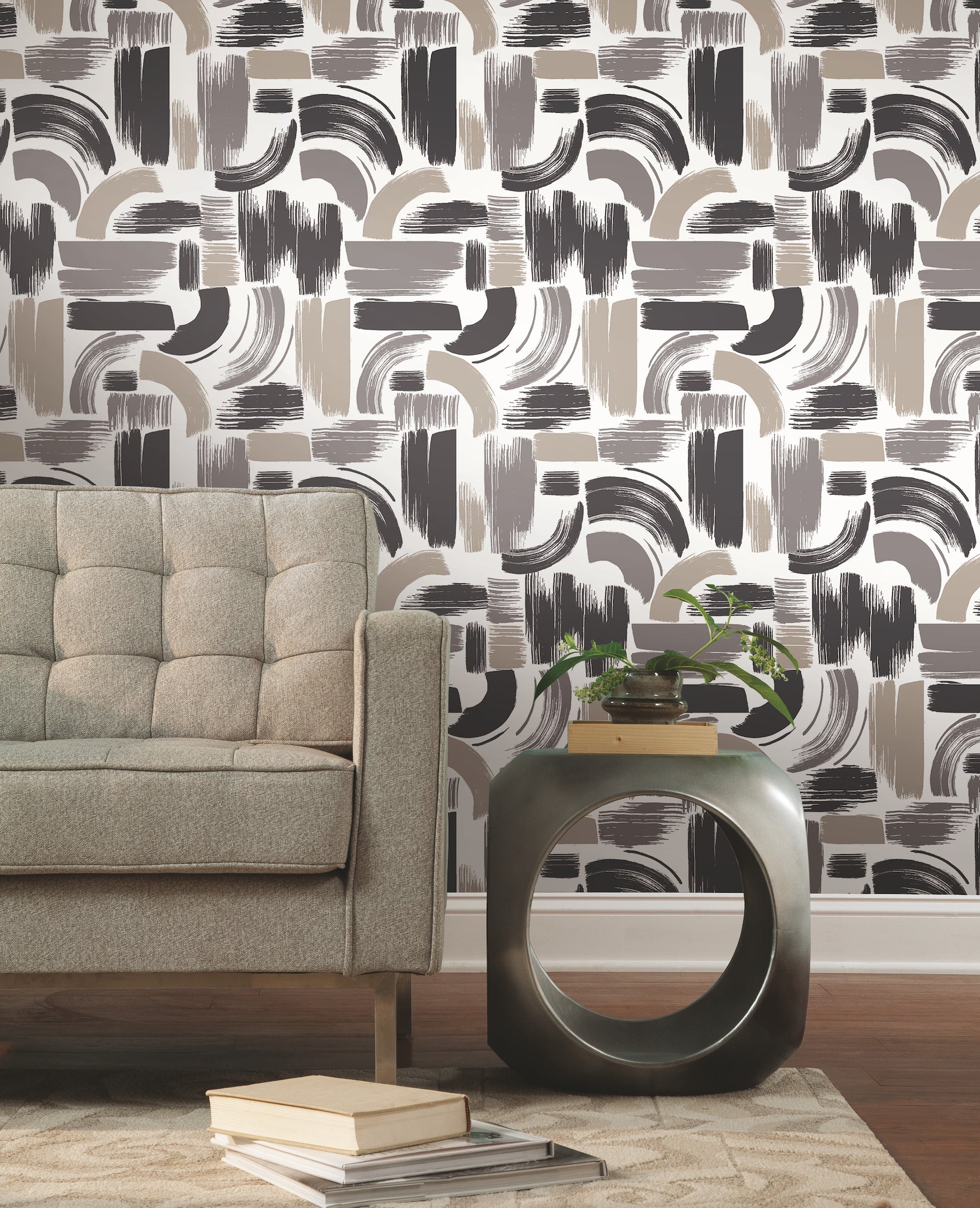 Modern Brushstrokes Peel & Stick Wallpaper in a room setting