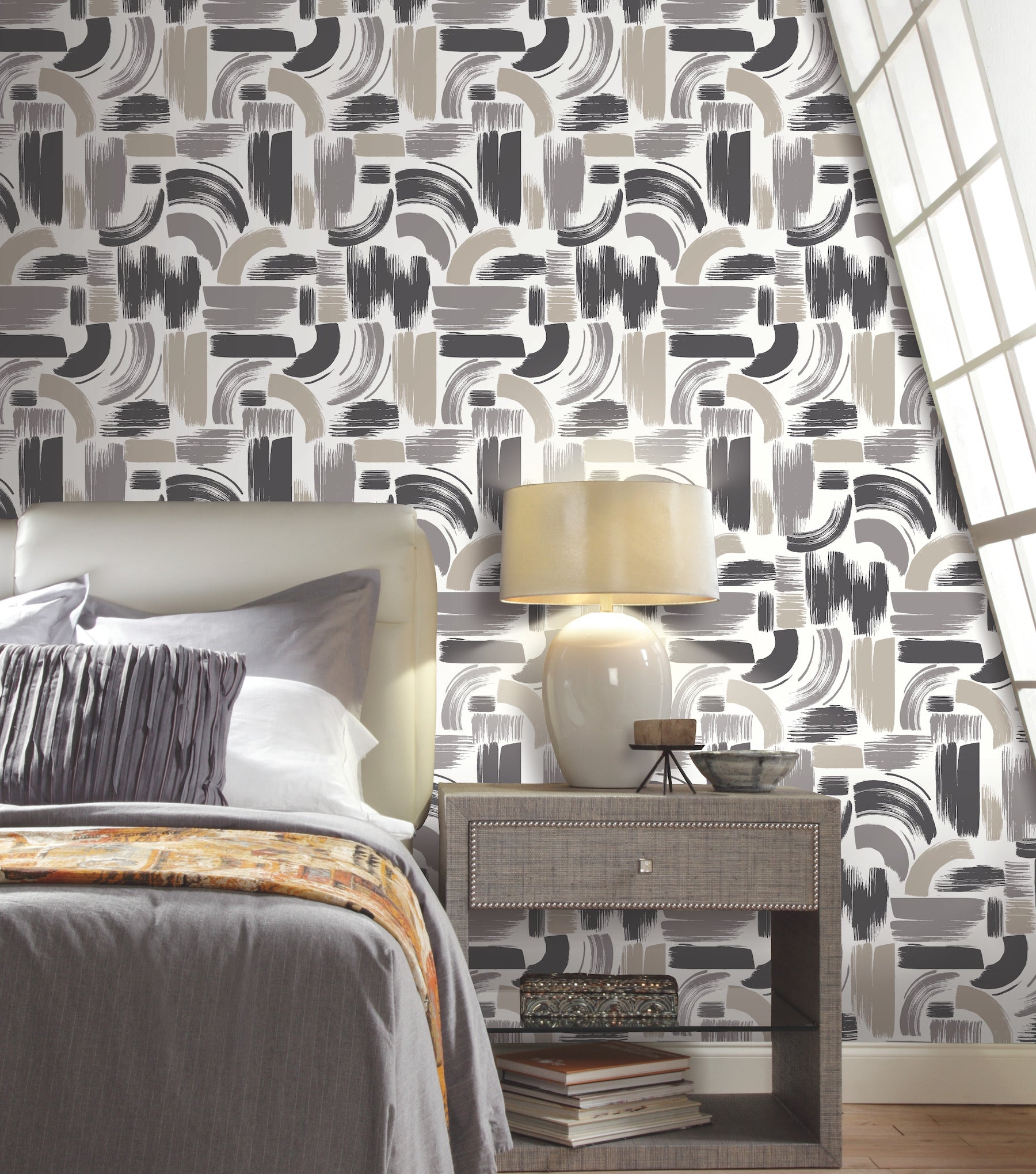 Modern Brushstrokes Peel & Stick Wallpaper in a room setting