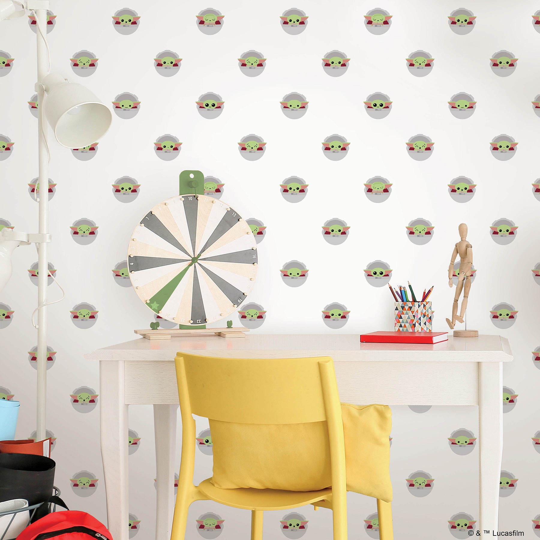 Grogu P&S Wallpaper in a room setting