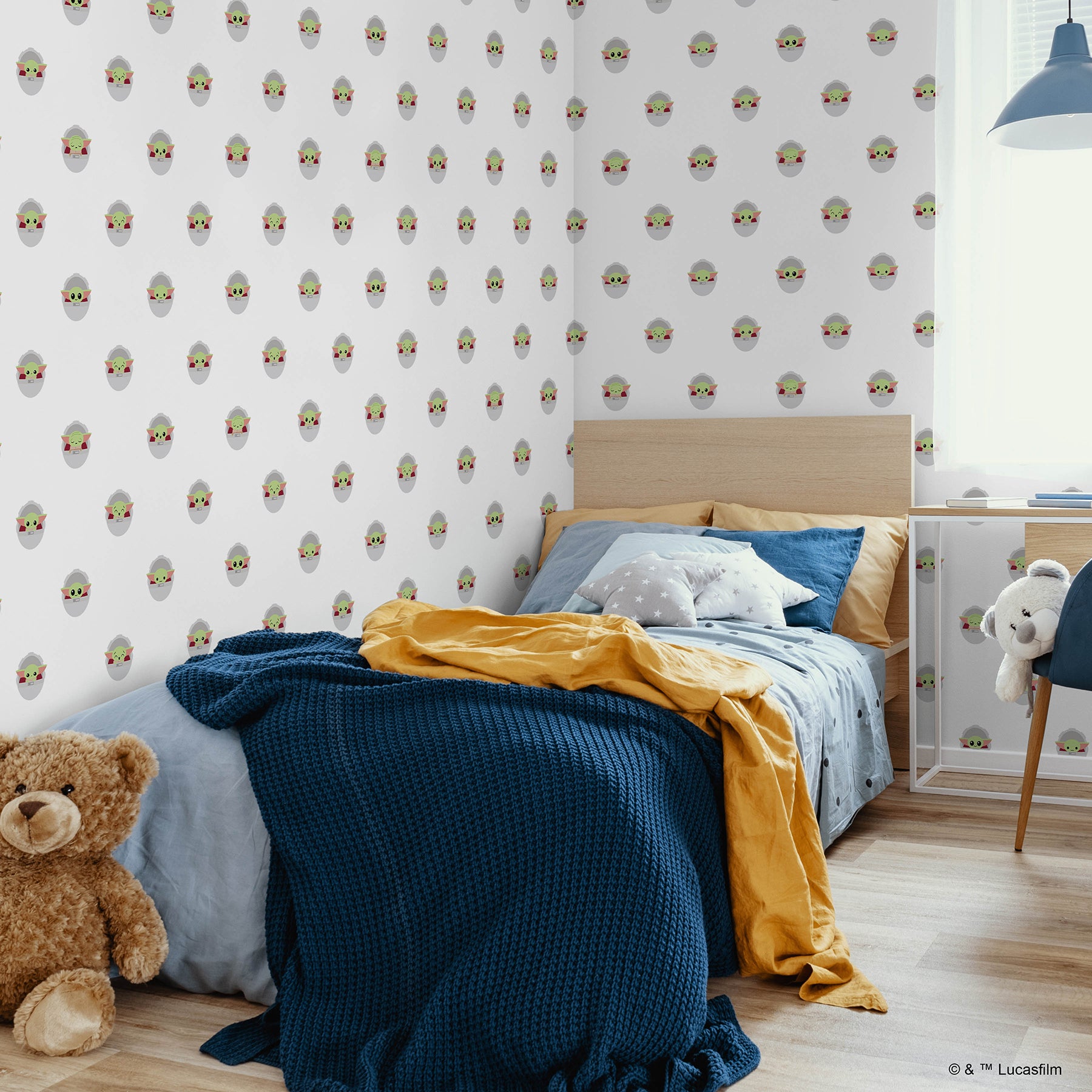 Grogu P&S Wallpaper in a room setting
