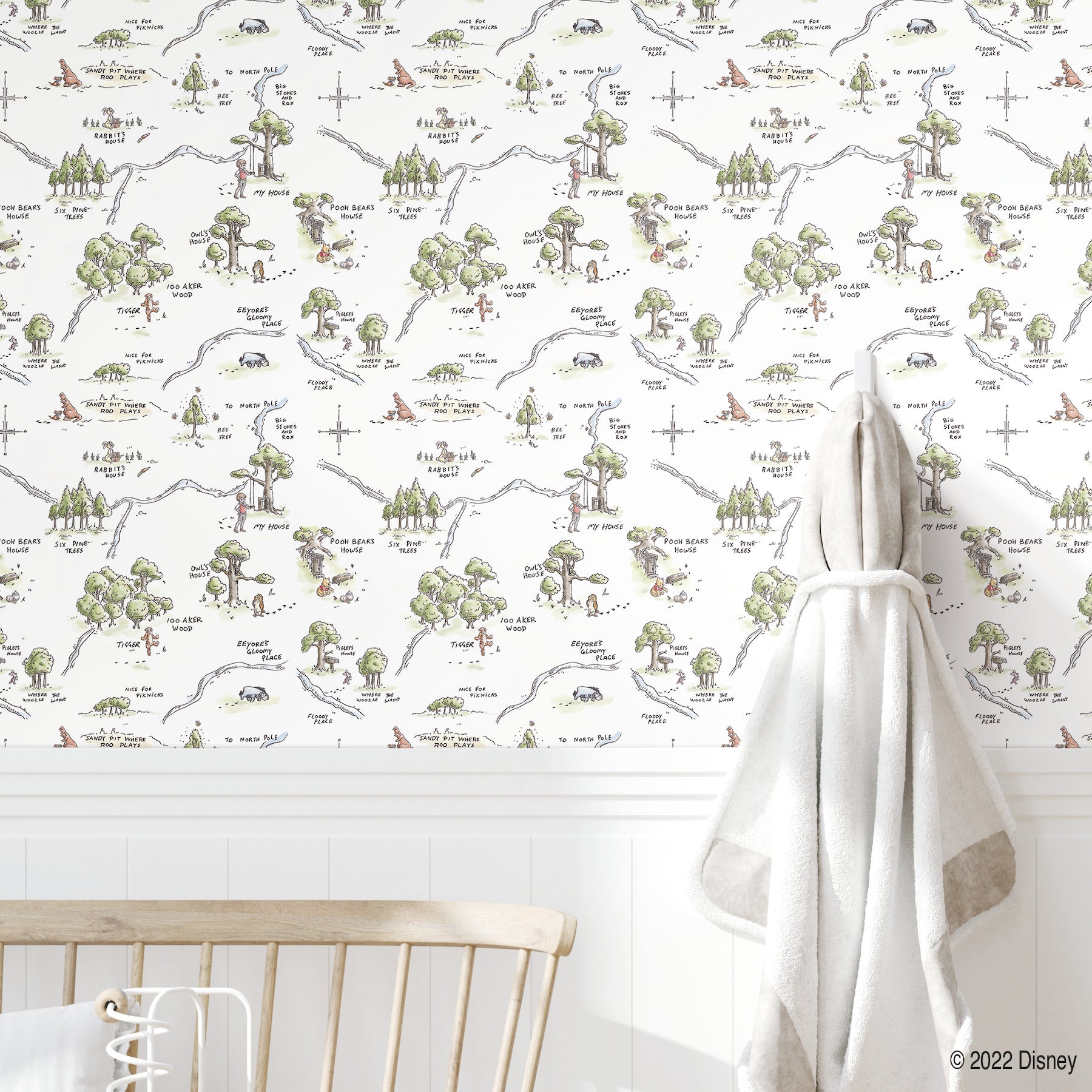 Winnie The Pooh 100 Acre Wood Map P&S Wallpaper in a room setting