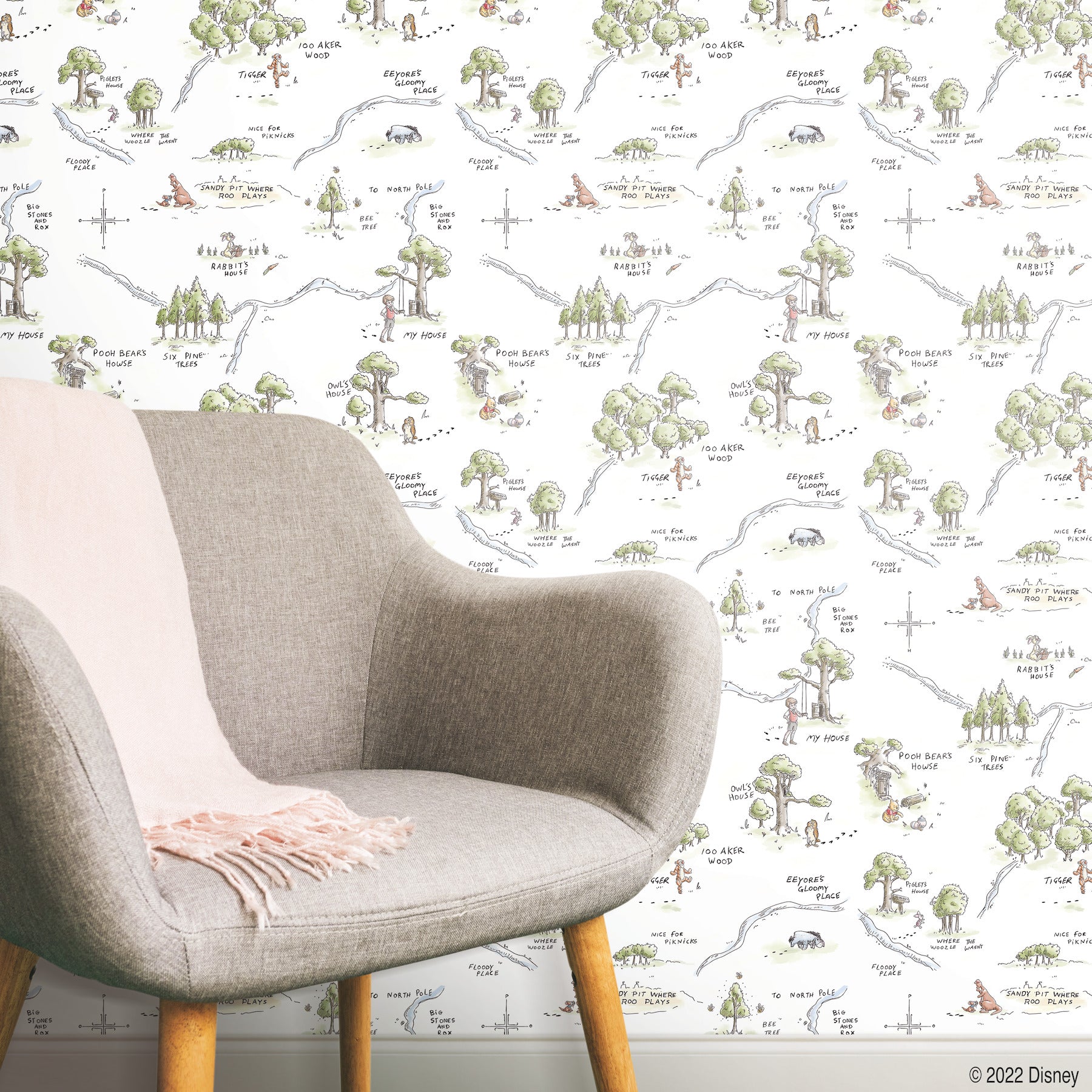 Winnie The Pooh 100 Acre Wood Map P&S Wallpaper in a room setting