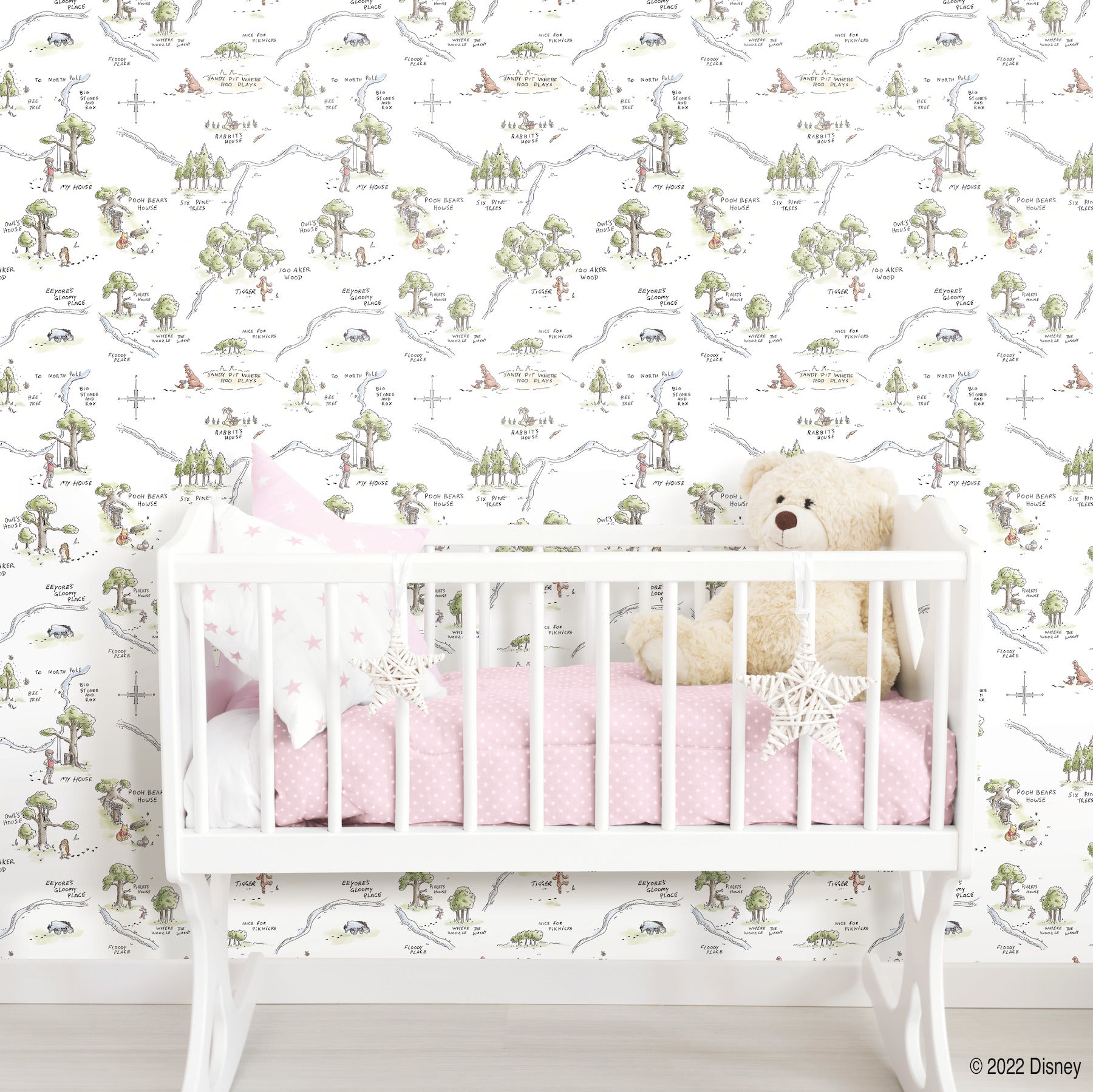 Winnie The Pooh 100 Acre Wood Map P&S Wallpaper in a room setting