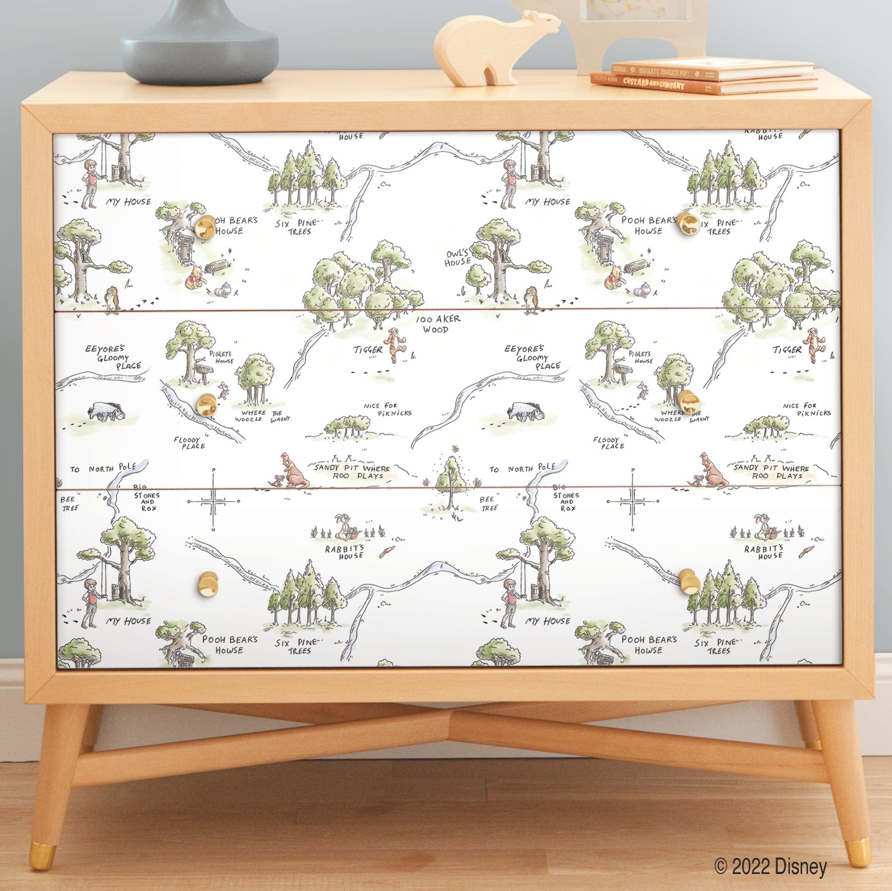 Winnie The Pooh 100 Acre Wood Map P&S Wallpaper in a room setting