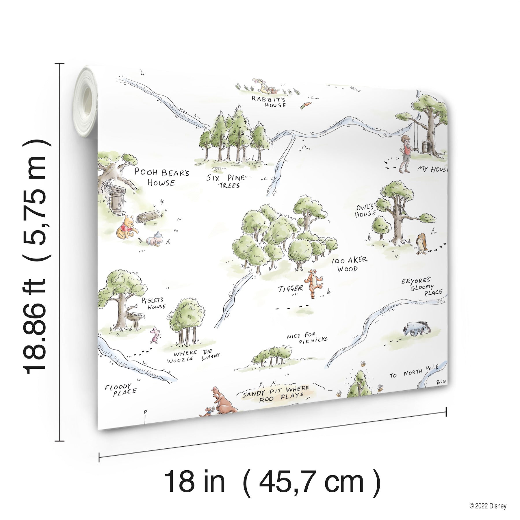 Winnie The Pooh 100 Acre Wood Map P&S Wallpaper - dimensions