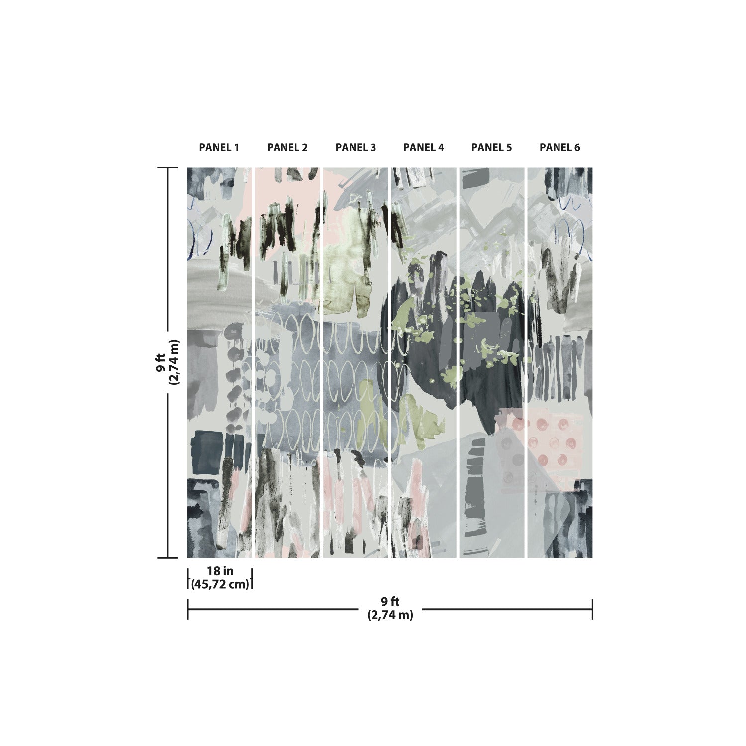 Abstraction Grey P&S Wall Murals - dimensions