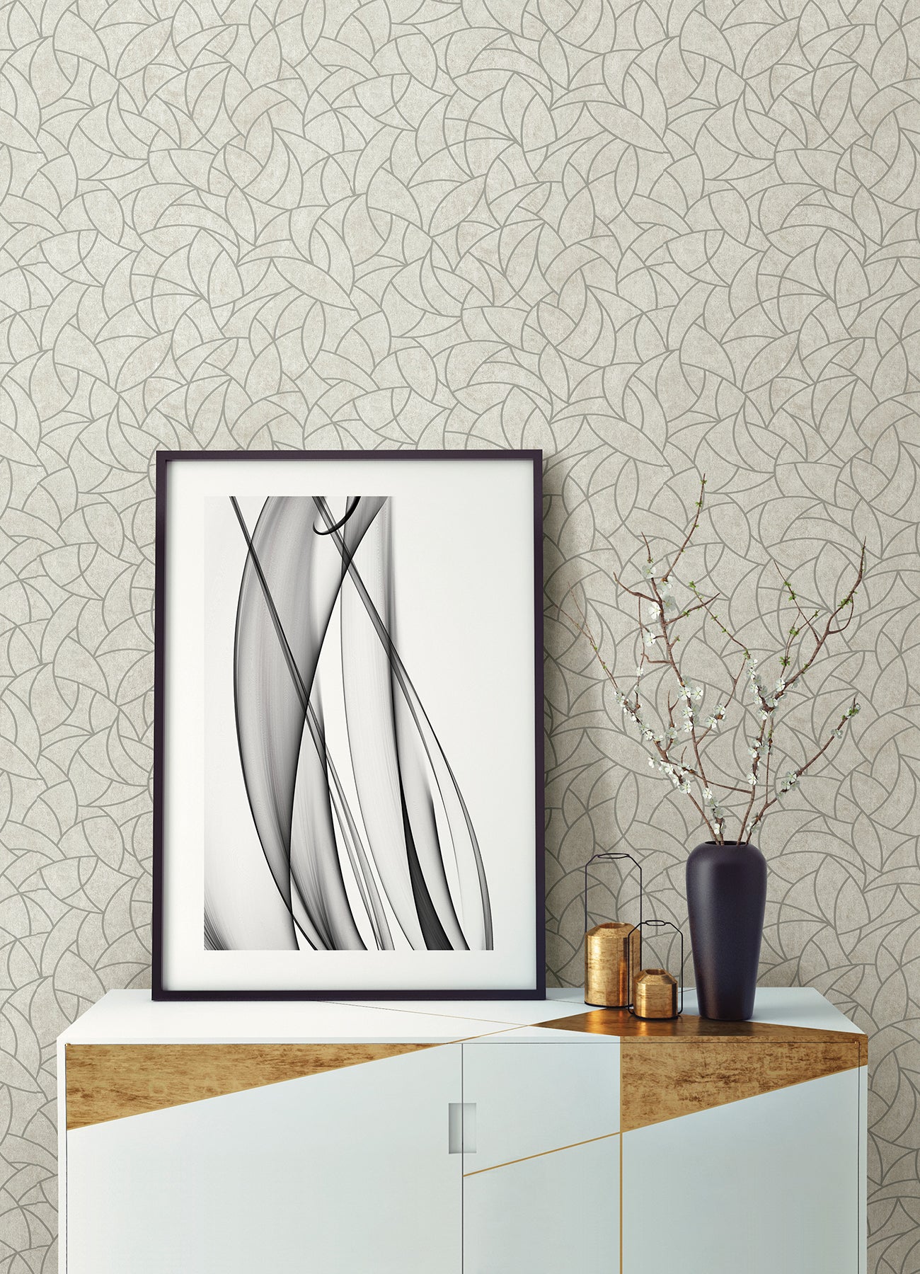 Modern Crescent Moon Peel & Stick Wallpaper in a room setting