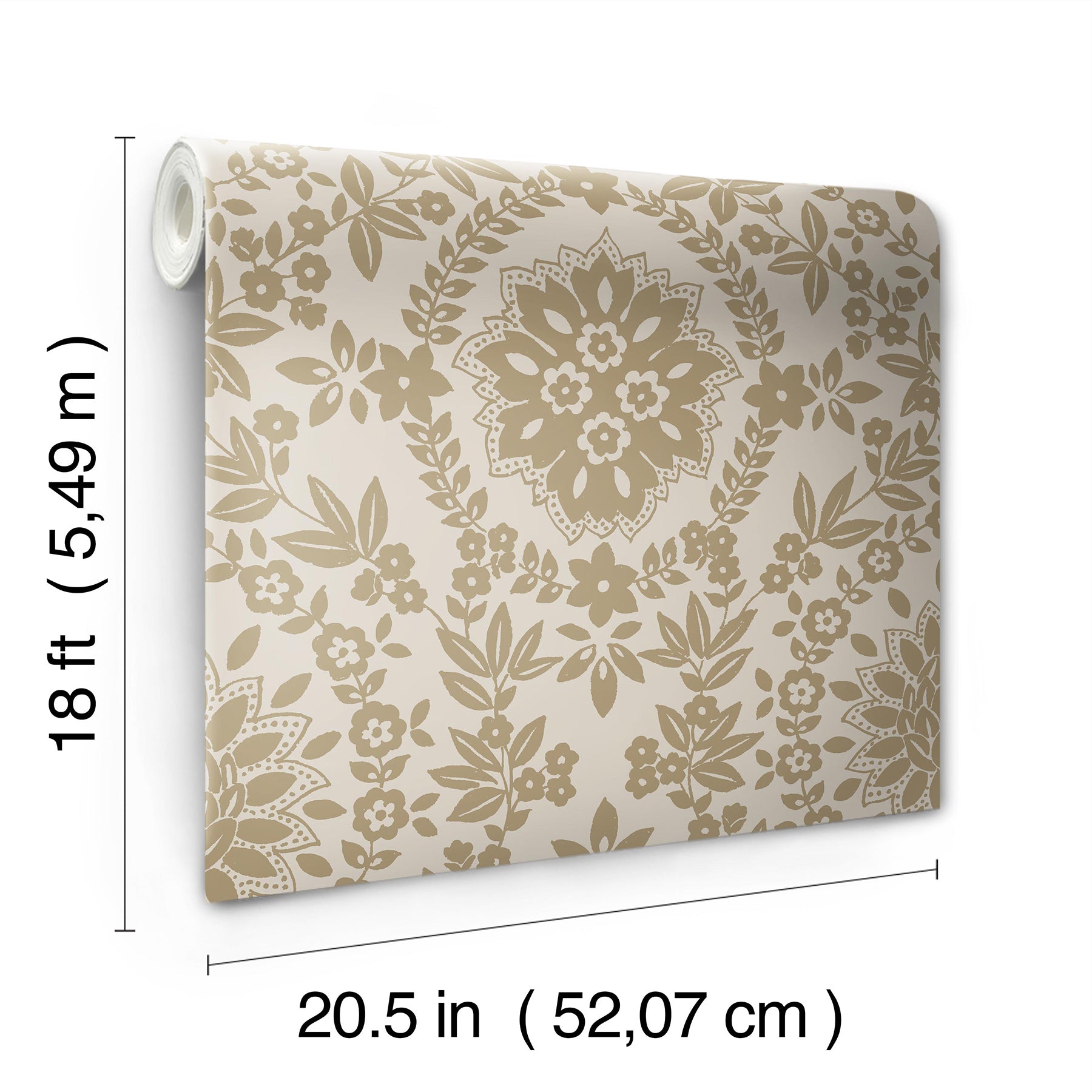 Boho Baroque Damask Peel & Stick Wallpaper - dimensions