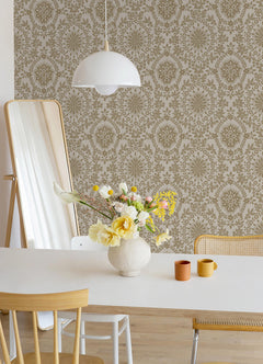 Boho Baroque Damask Peel & Stick Wallpaper in a room setting