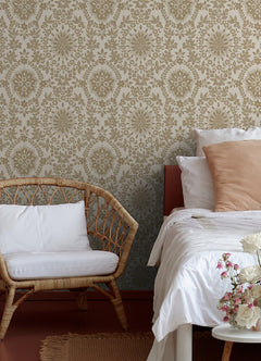 Boho Baroque Damask Peel & Stick Wallpaper in a room setting