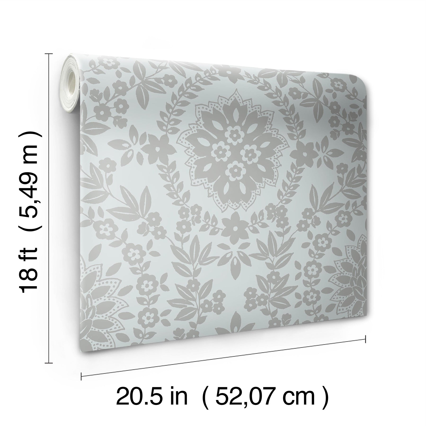 Boho Baroque Damask Peel & Stick Wallpaper - dimensions