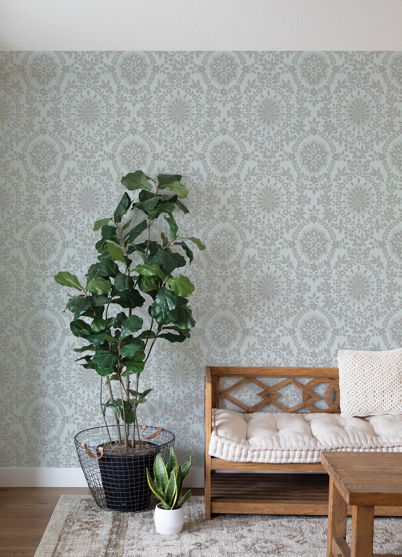Boho Baroque Damask Peel & Stick Wallpaper in a room setting