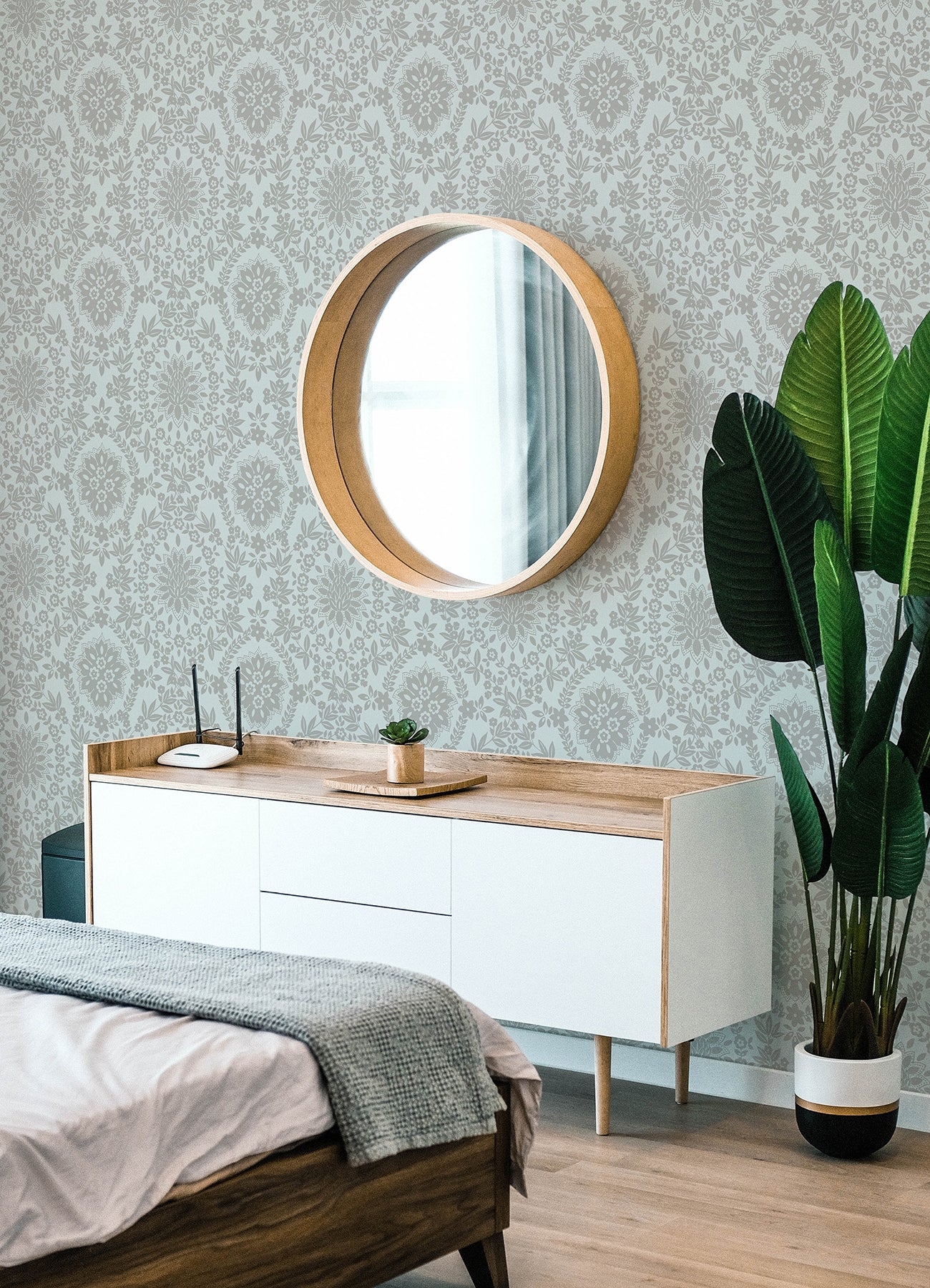 Boho Baroque Damask Peel & Stick Wallpaper in a room setting