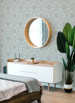 Boho Baroque Damask Peel & Stick Wallpaper in a room setting