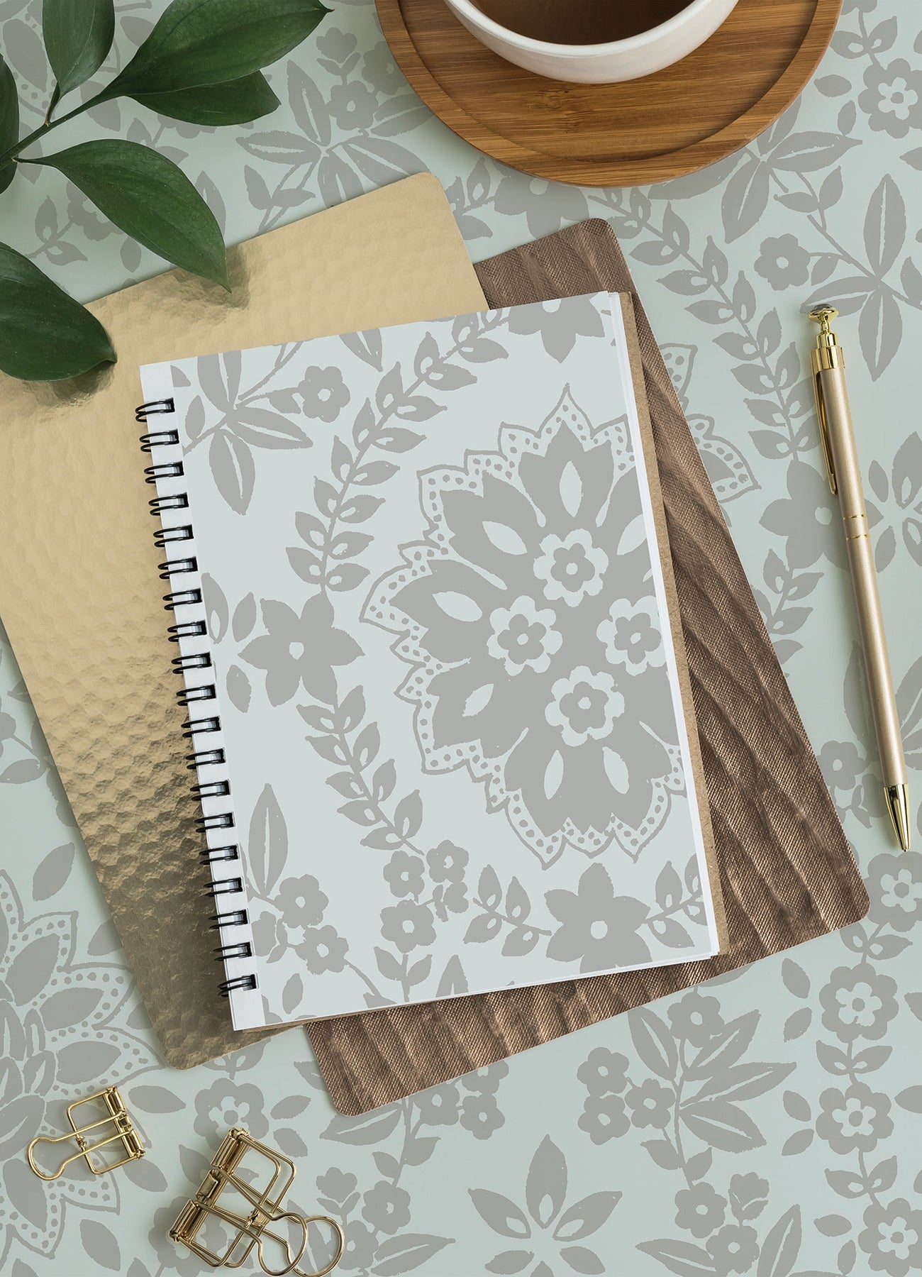 Boho Baroque Damask Peel & Stick Wallpaper in a room setting