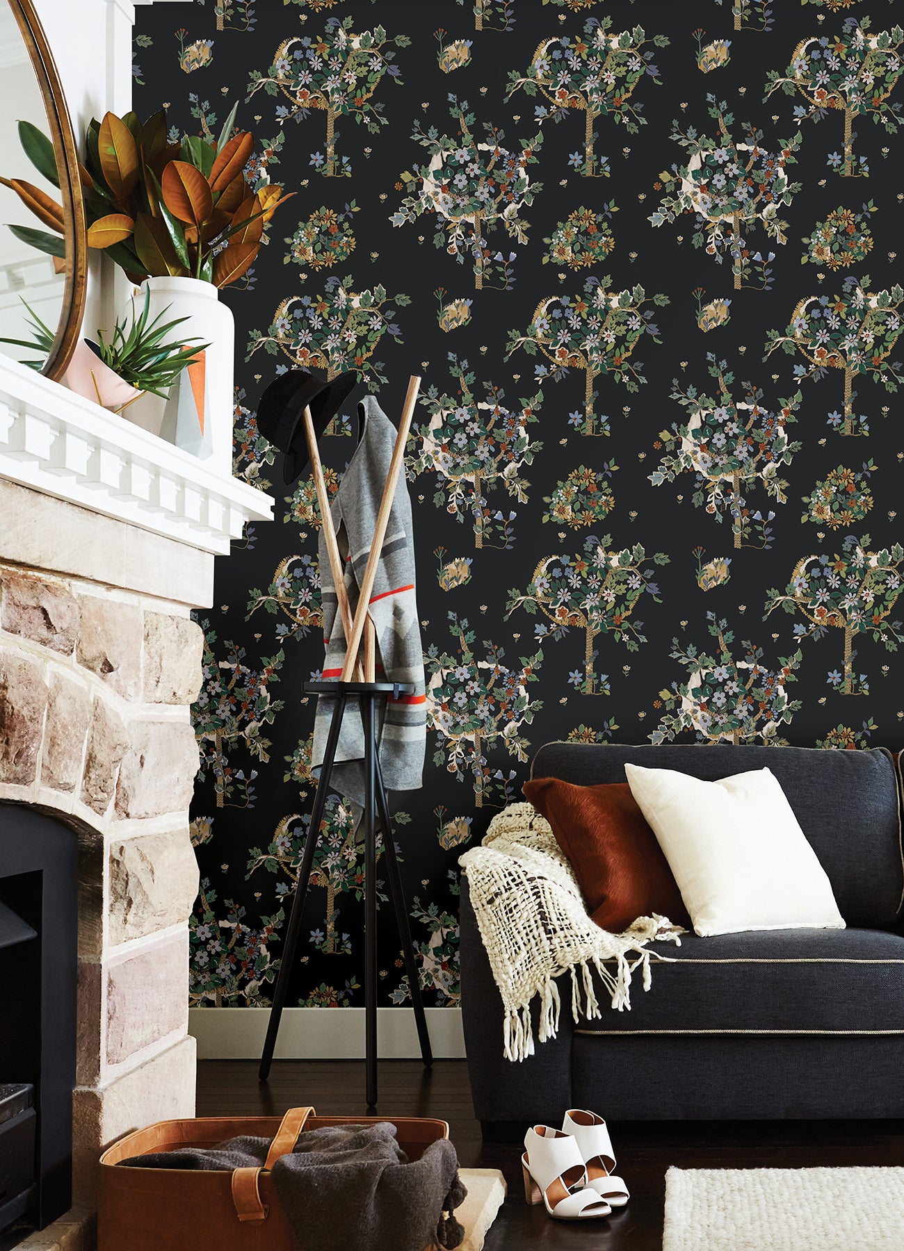 Flowering Peace Tree Peel & Stick Wallpaper in a room setting