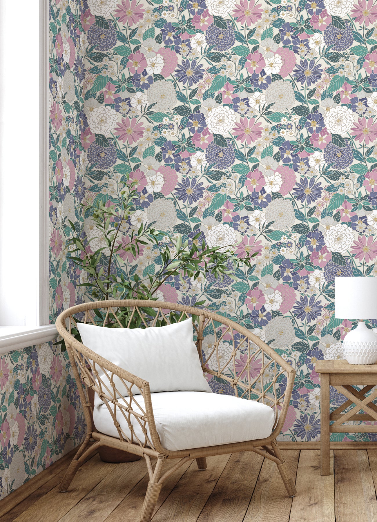 Bohemian Floral Peel & Stick Wallpaper in a room setting