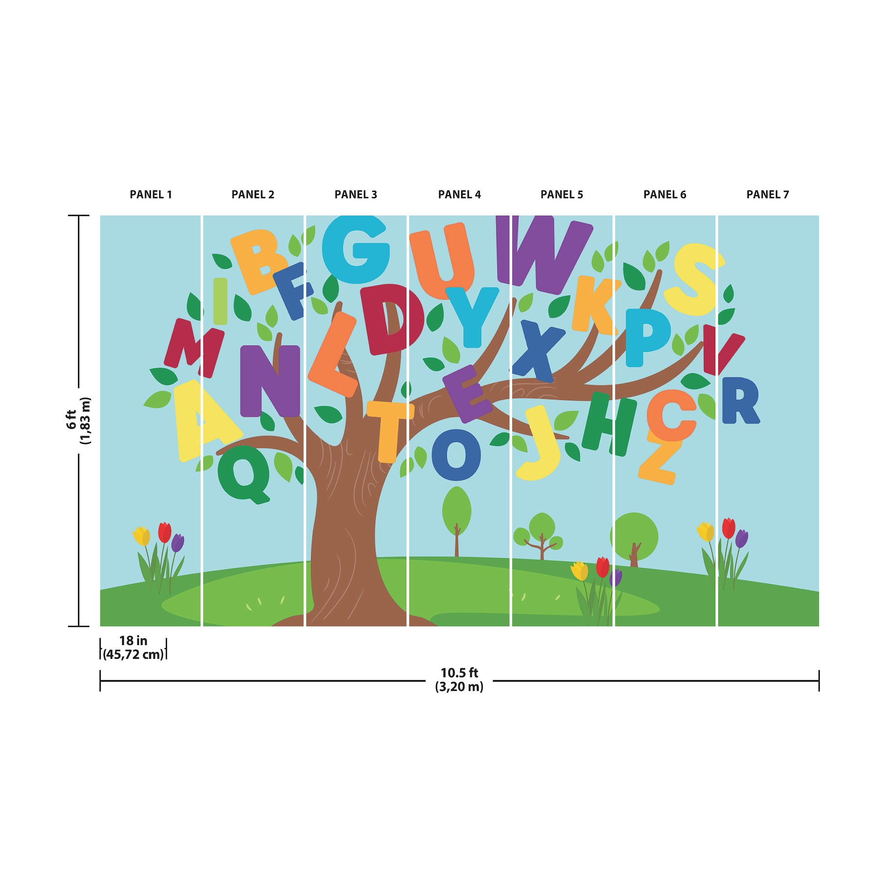 Alphabet Tree P&S Wall Murals - dimensions