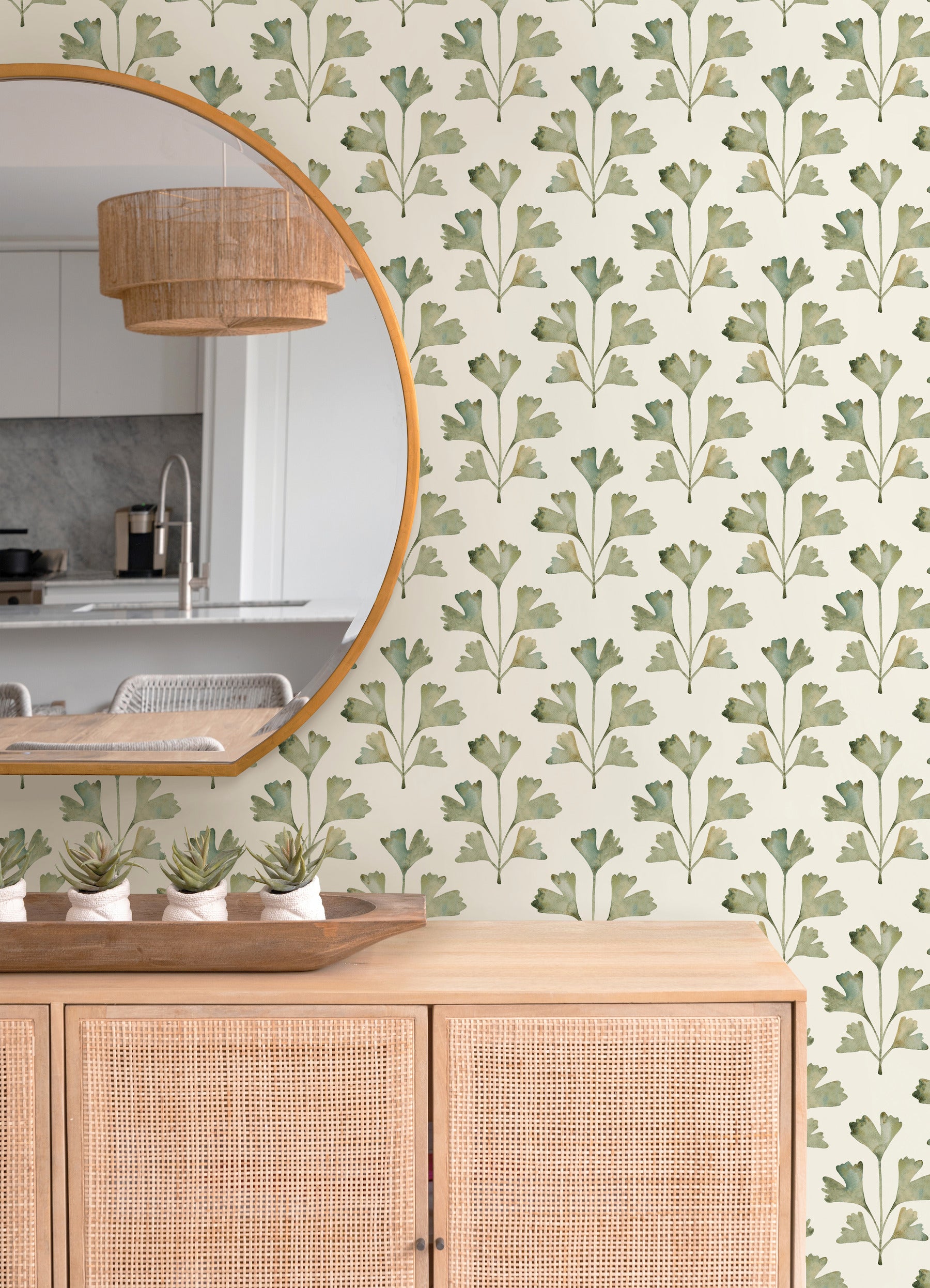 Cat Coquillette Gingko Peel and Stick Wallpaper in a room setting