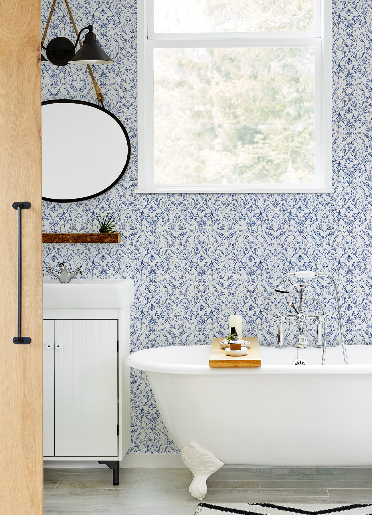 Meadow Blue Peel & Stick Wallpaper in a room setting