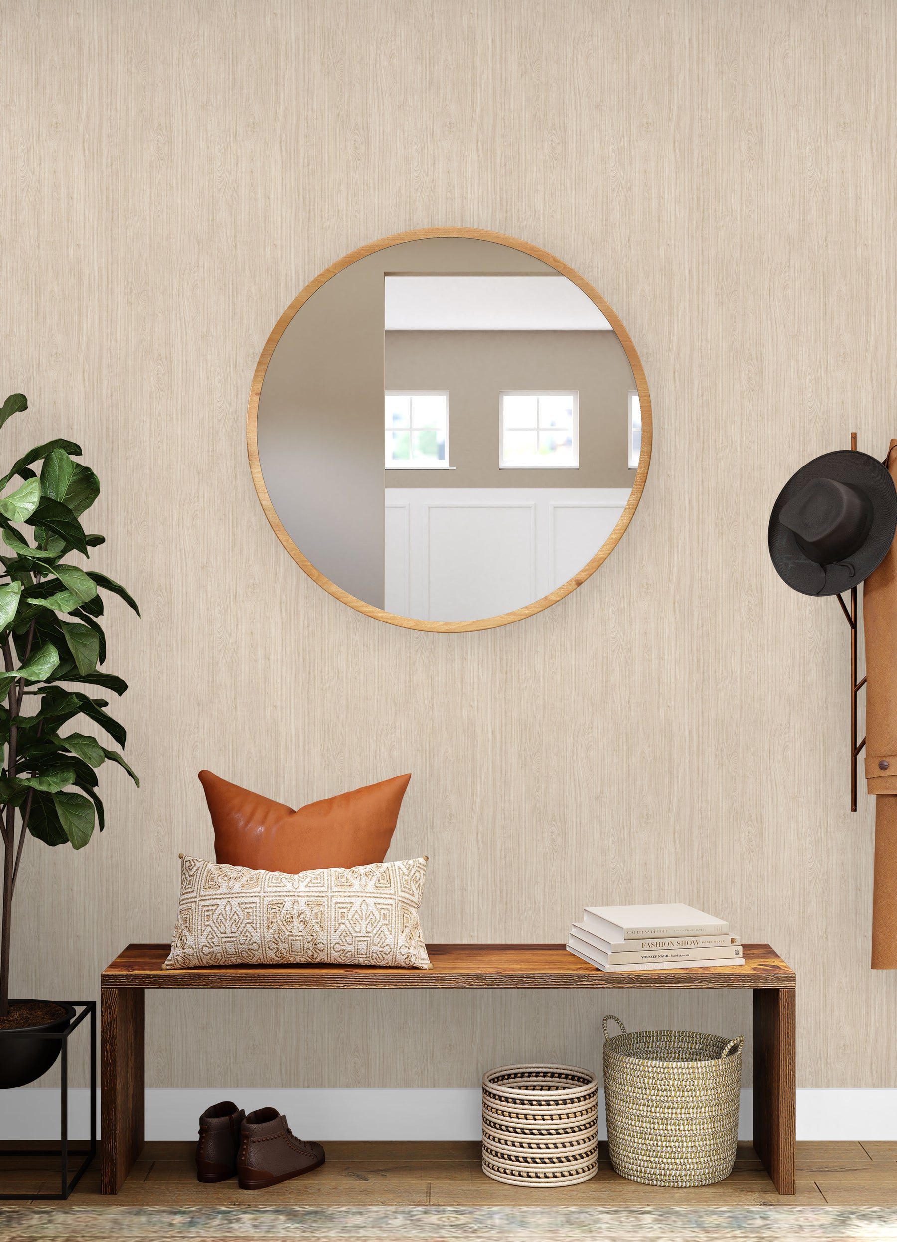 Cherry Wood Peel & Stick Wallpaper in a room setting