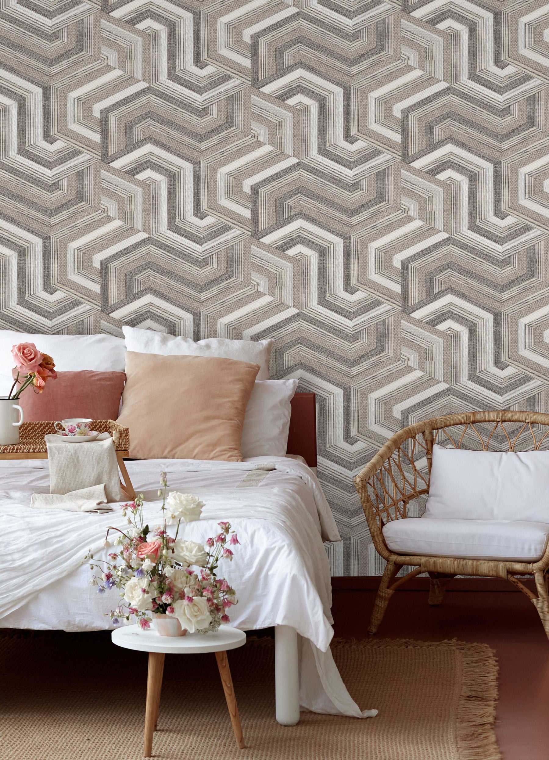Geo Puzzle Peel and Stick Wallpaper in a room setting