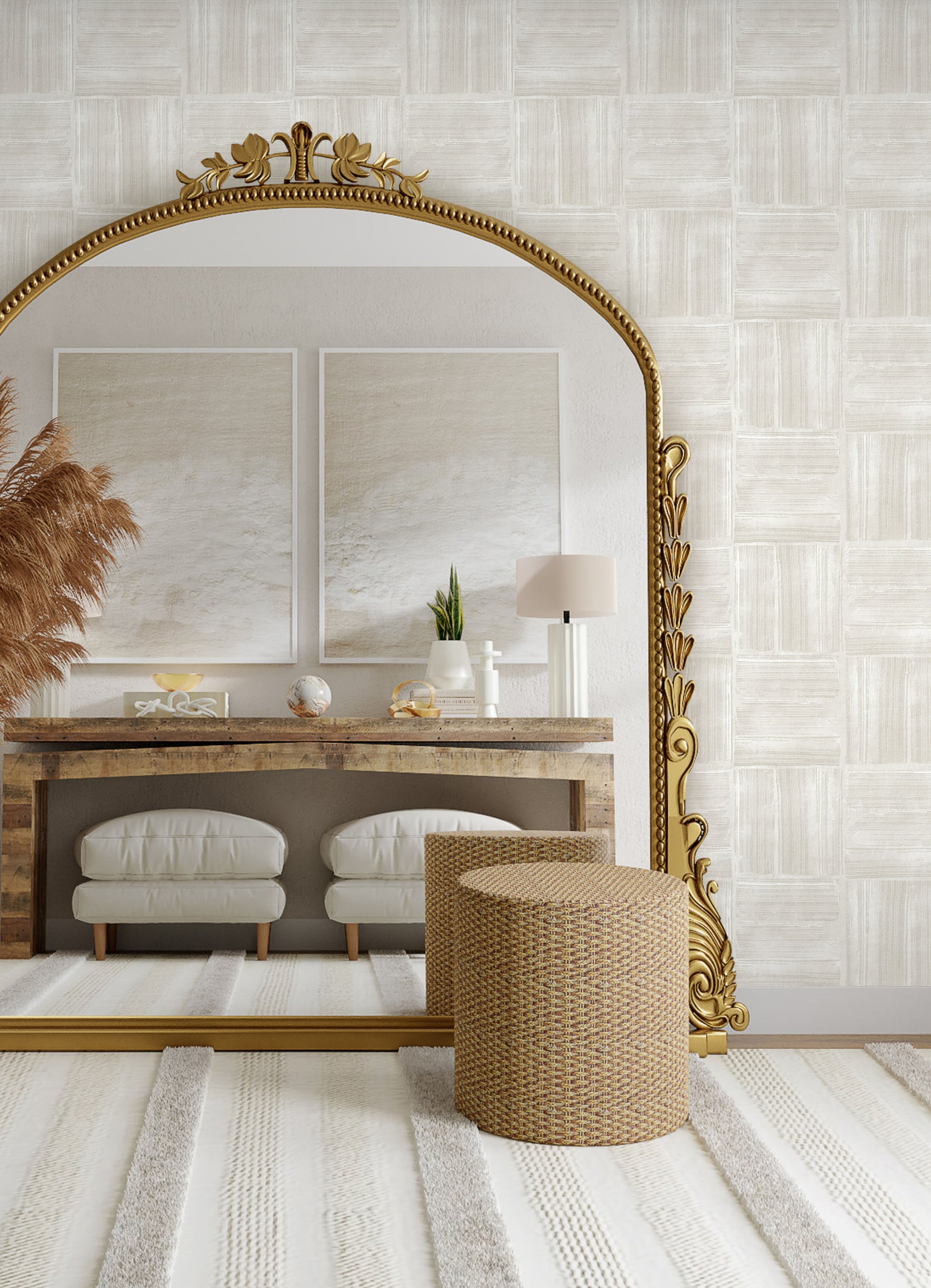 Dimensional Square Plaster Peel and Stick Wallpaper in a room setting