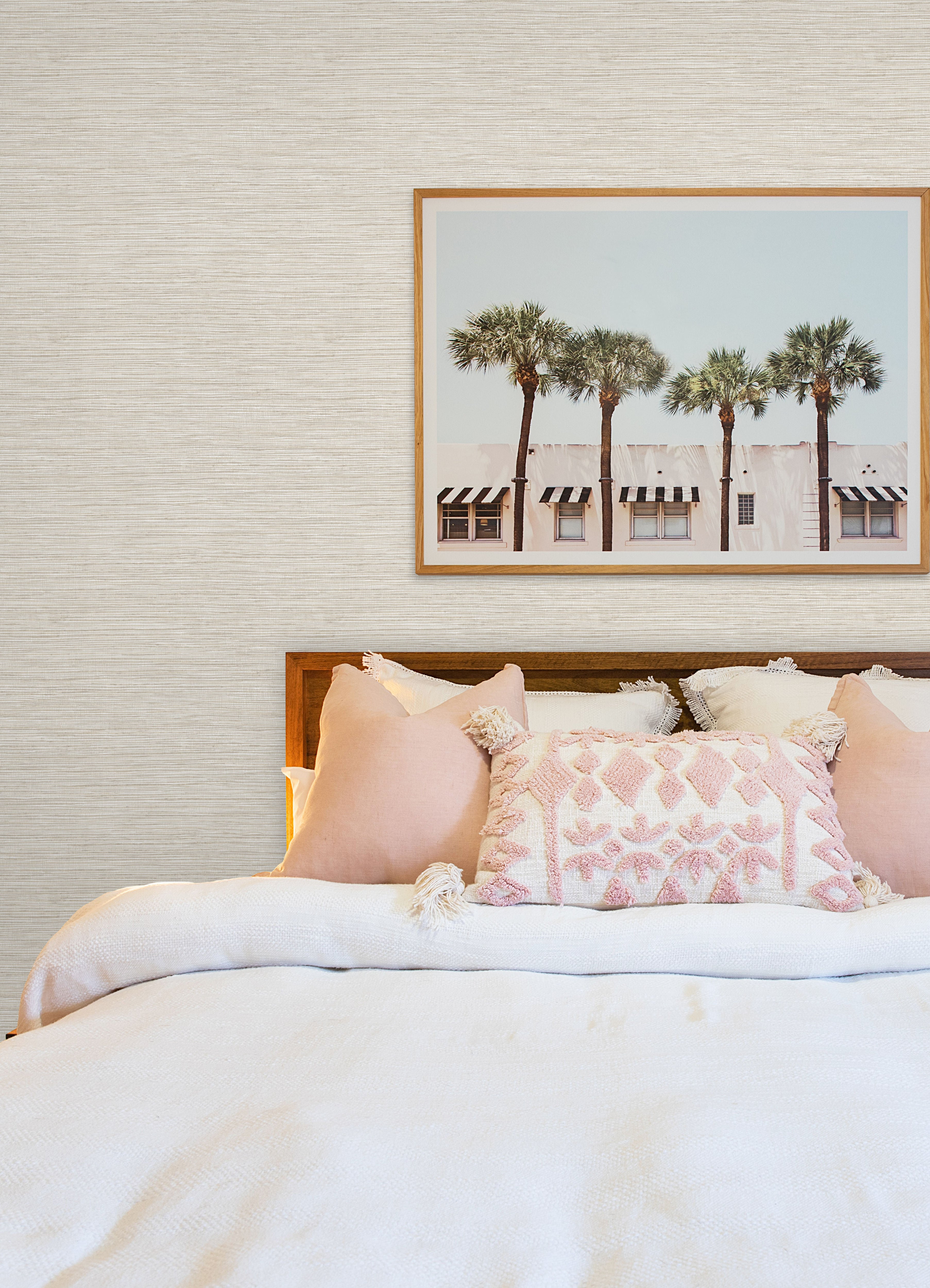 Dimensional Grasscloth Peel and Stick Wallpaper in a room setting