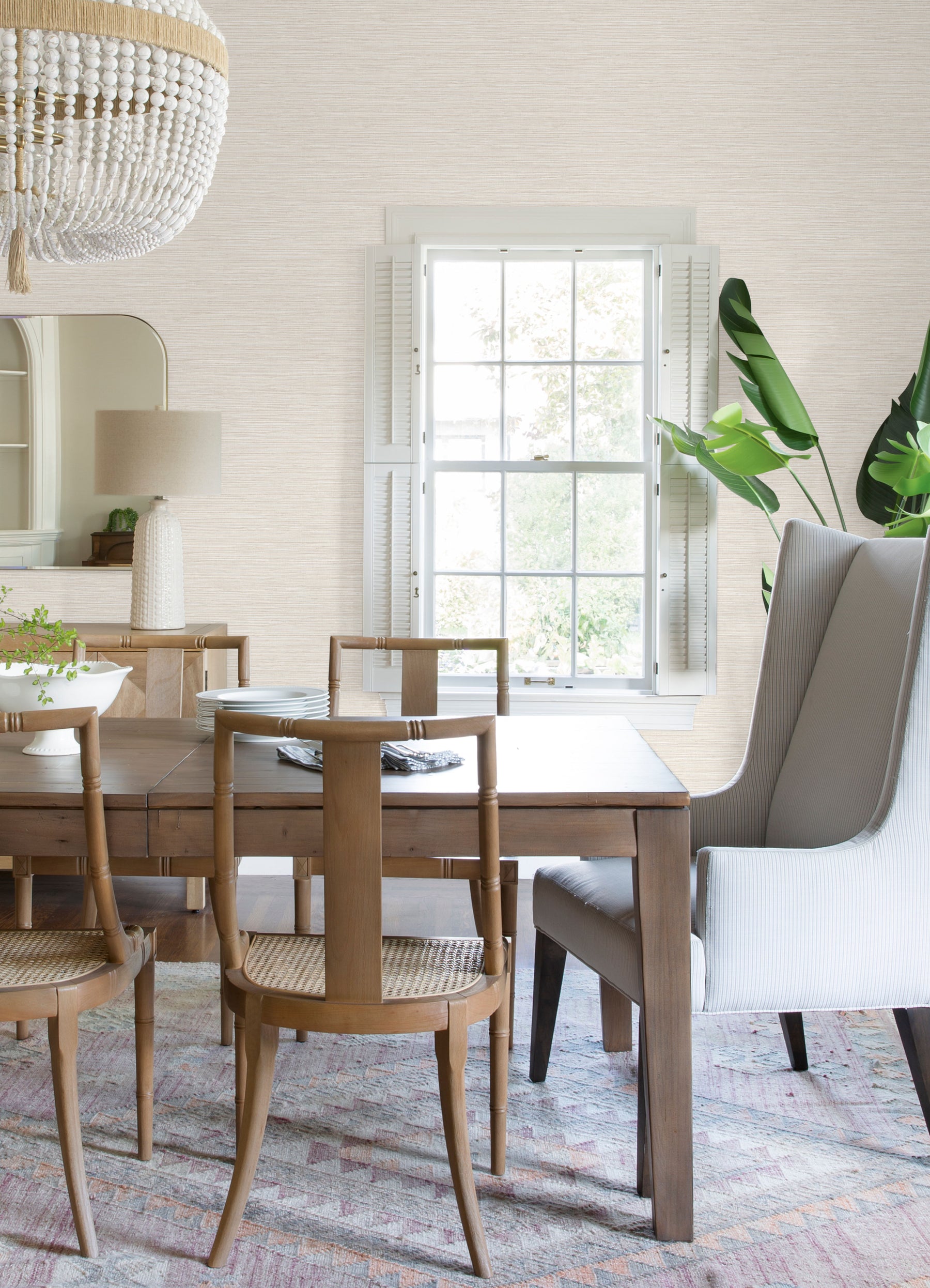 Dimensional Grasscloth Peel and Stick Wallpaper in a room setting
