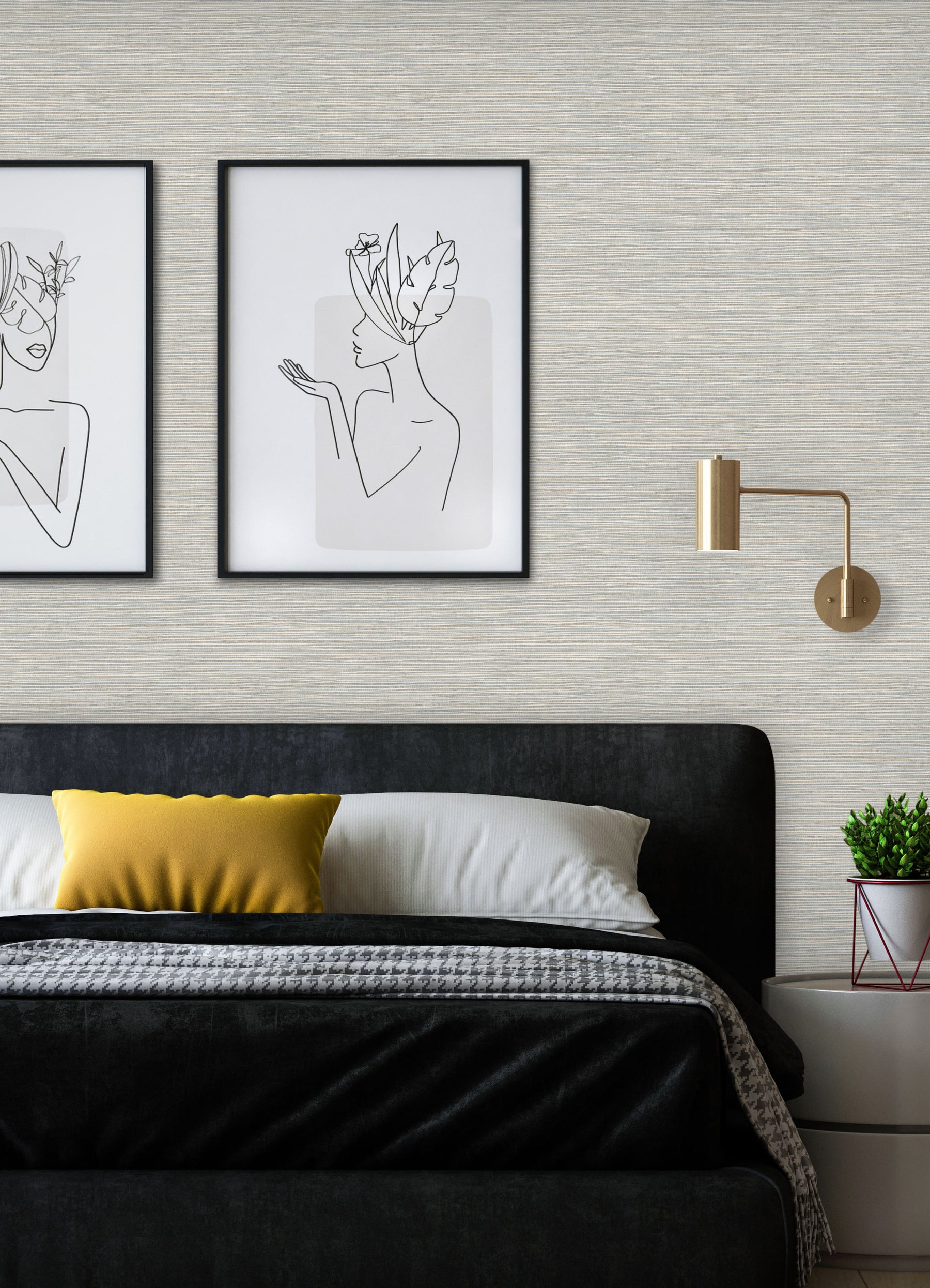 Dimensional Grasscloth Peel and Stick Wallpaper in a room setting