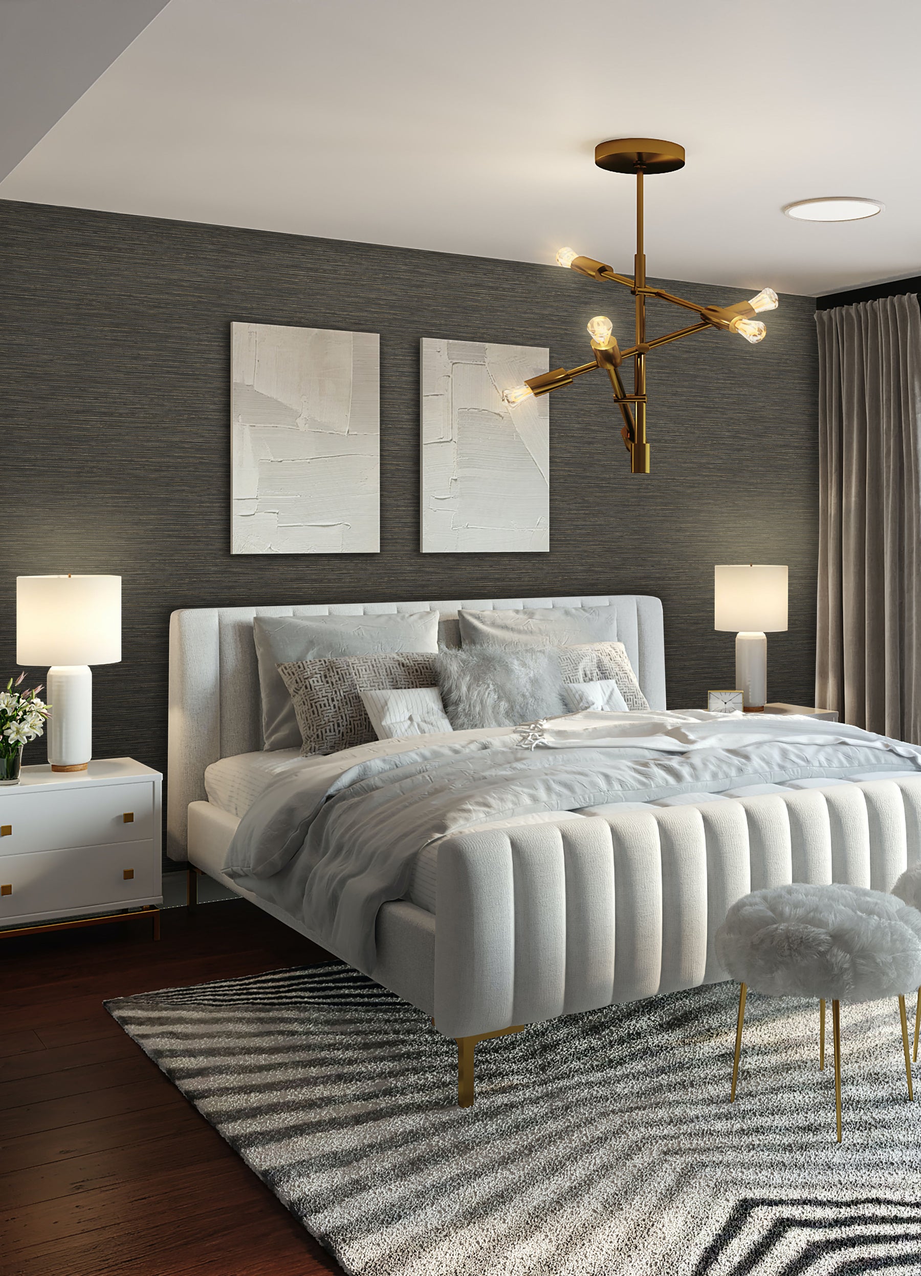Dimensional Grasscloth Peel and Stick Wallpaper in a room setting