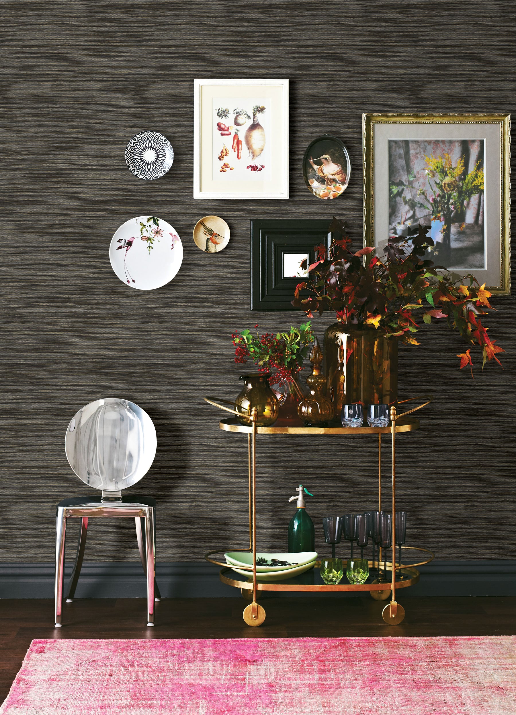 Dimensional Grasscloth Peel and Stick Wallpaper in a room setting