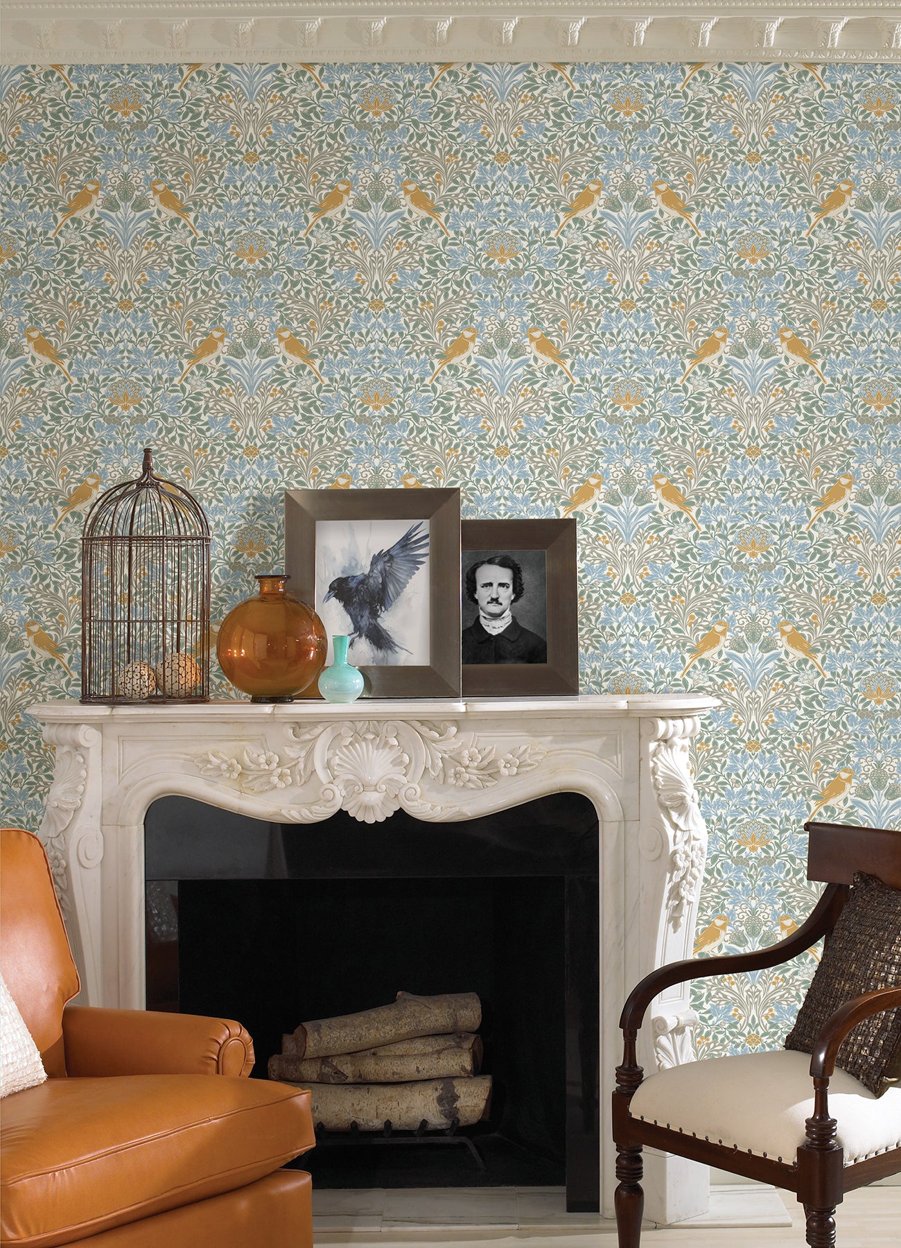 Garden Aviary Peel and Stick Wallpaper in a room setting