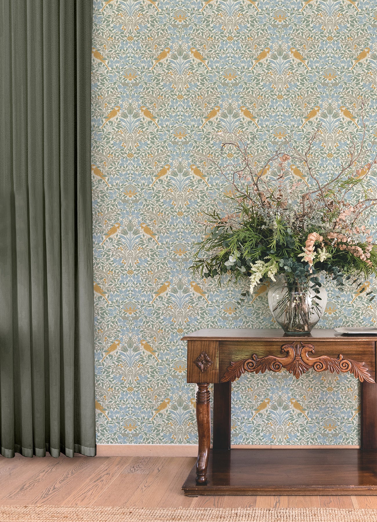 Garden Aviary Peel and Stick Wallpaper in a room setting